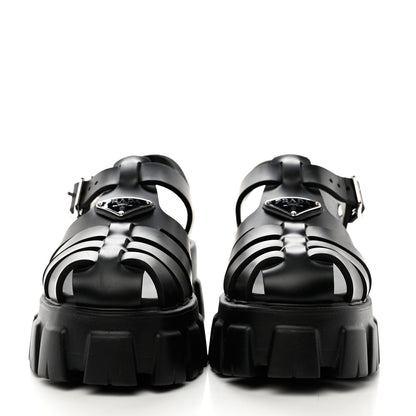 Prada Foam Rubber Triangle Logo Monolith 55mm Cage Sandals 39 Black 2 of 8