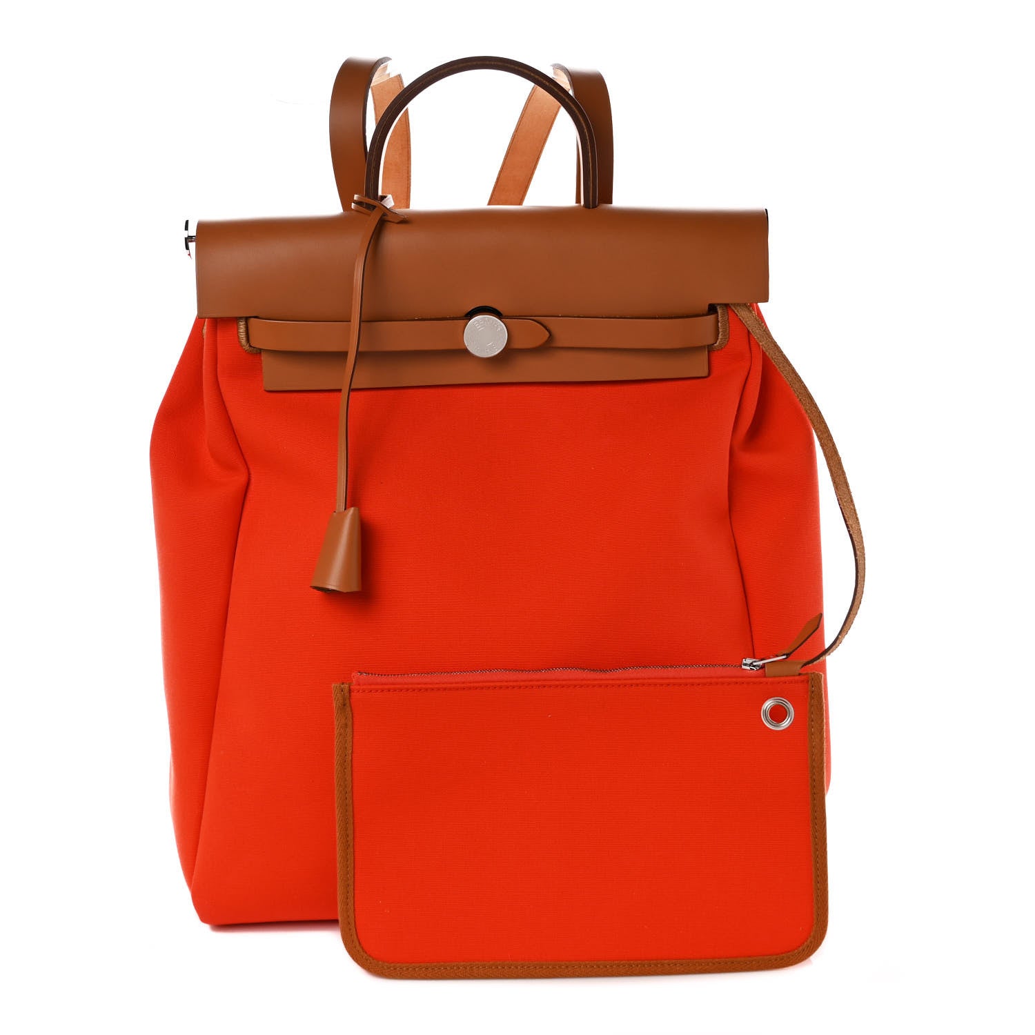 Hermes Military Toile Vache Hunter Herbag a Dos Zip Retourne Backpack Orange Mecano Fauve 1 of 8