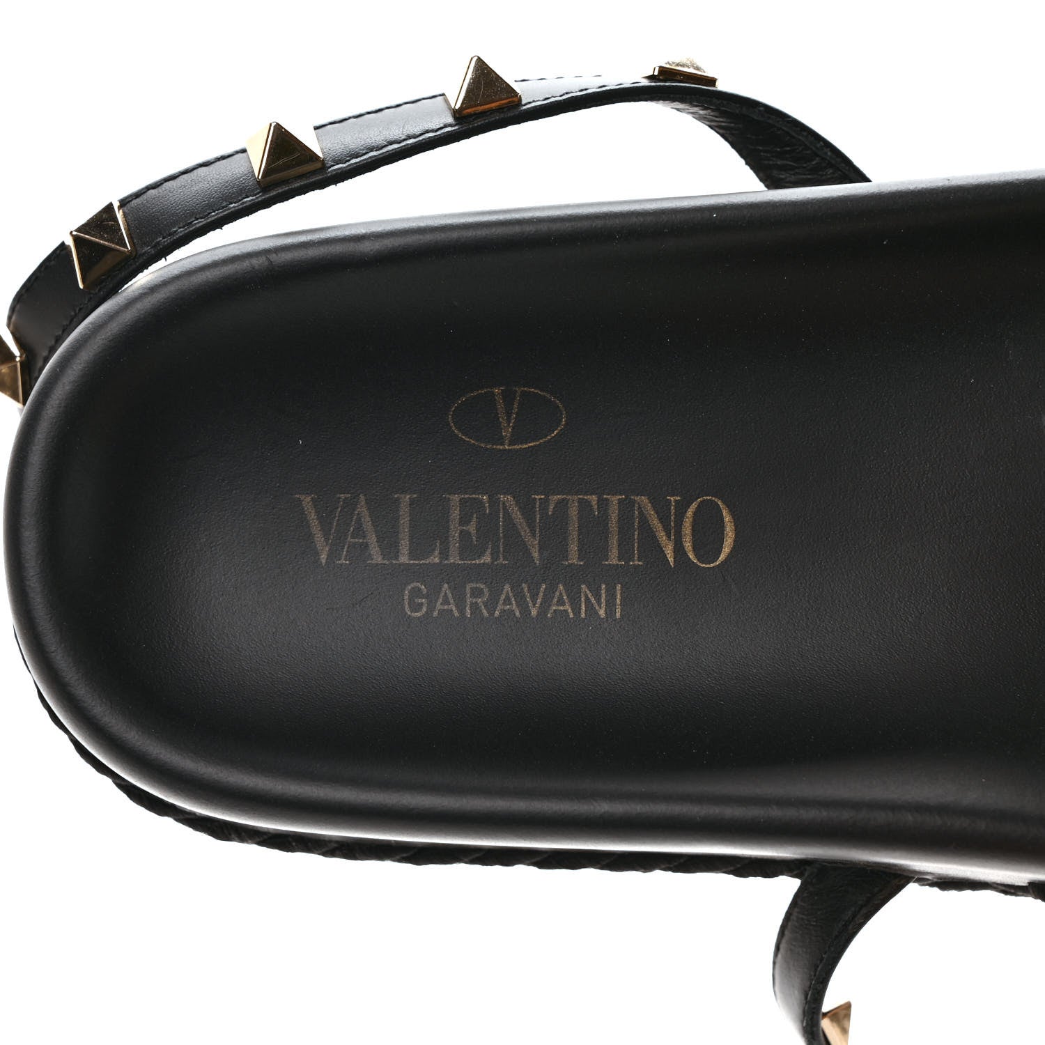 Valentino Garavani Calfskin Rockstud Torchon Espadrille Sandals 38 Black 7 of 7