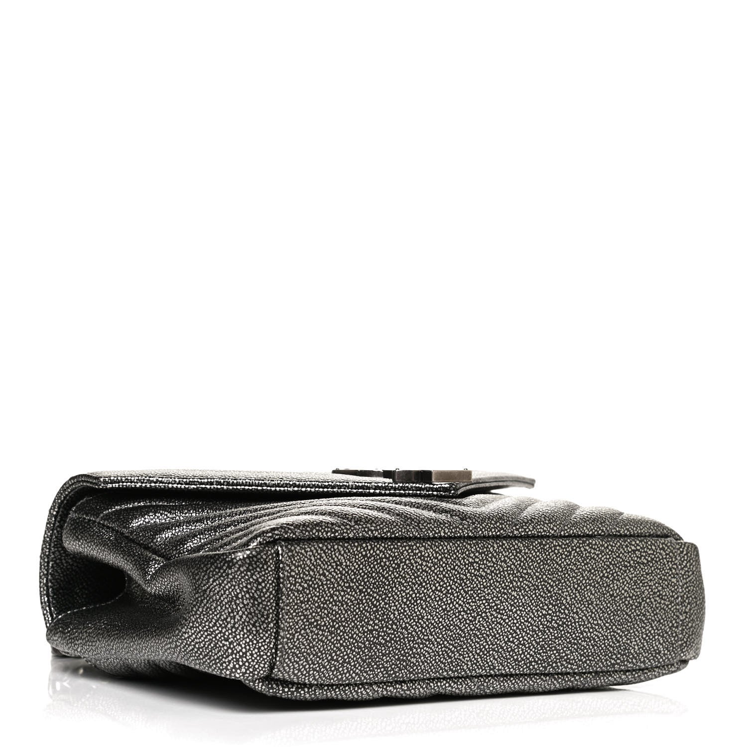 Saint Laurent Metallic Grain De Poudre Matelasse Chevron Monogram Medium College Bag Gunmetal 4 of 12