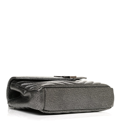 Saint Laurent Metallic Grain De Poudre Matelasse Chevron Monogram Medium College Bag Gunmetal 4 of 12