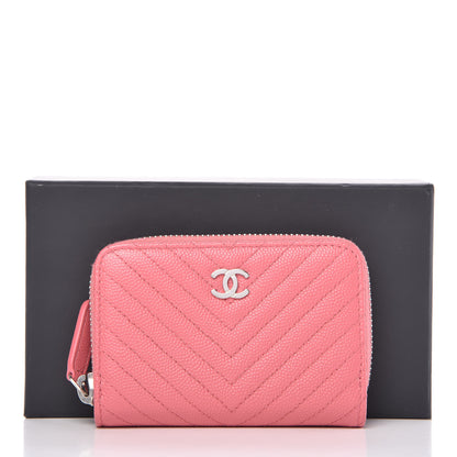 Chanel Caviar Chevron Quilted Zip Around Coin Purse Pink 9 of 9