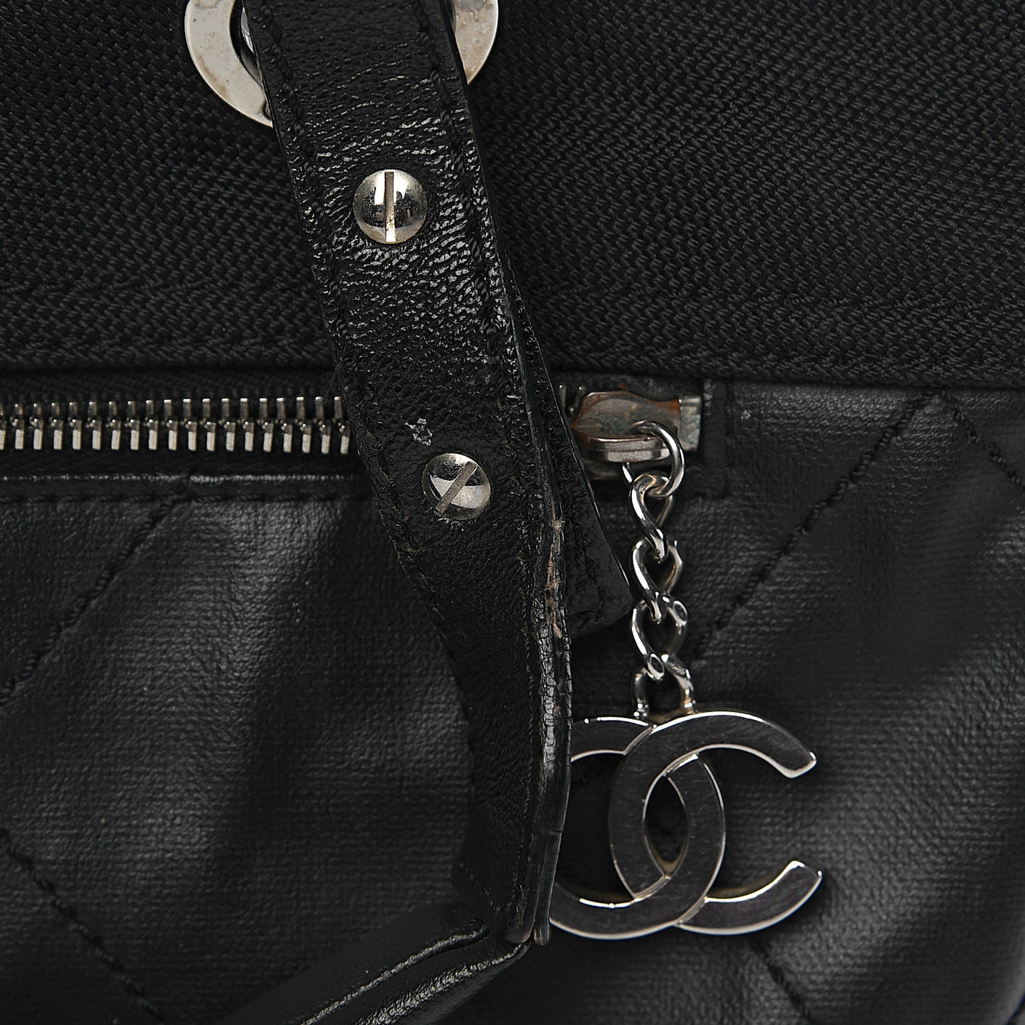 Coated Canvas Quilted Large Paris Biarritz Tote Black