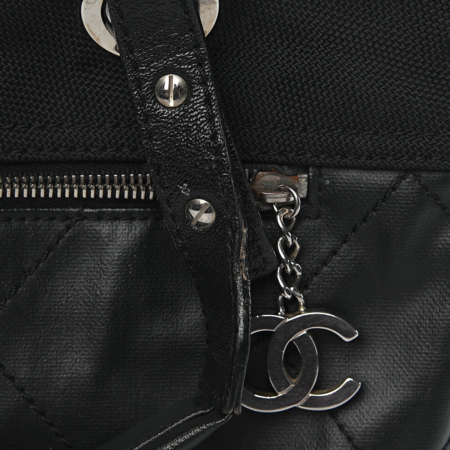 Chanel Coated Canvas Quilted Large Paris Biarritz Tote Black 16 of 19