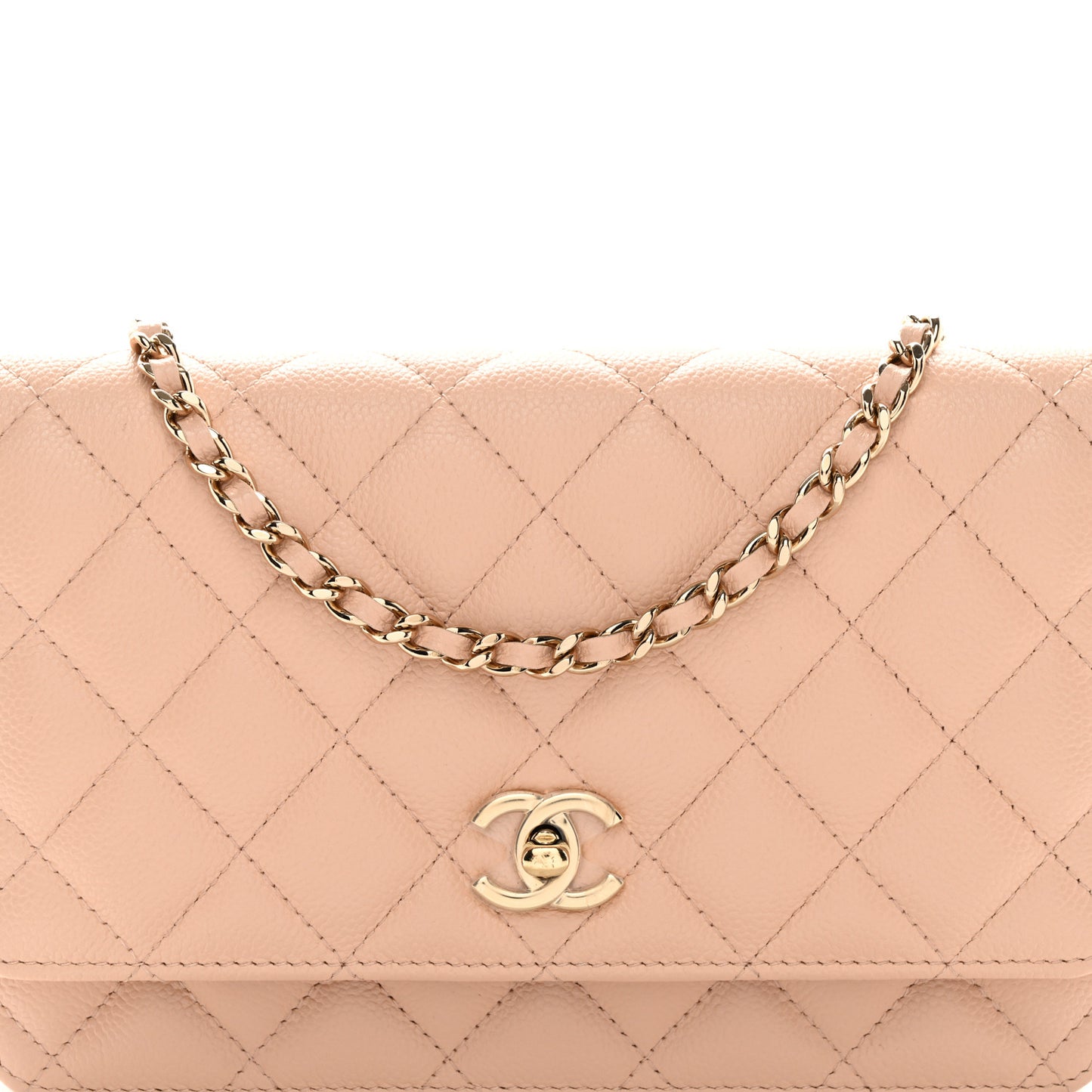 Caviar Quilted Bow Wallet On Chain WOC Light Beige