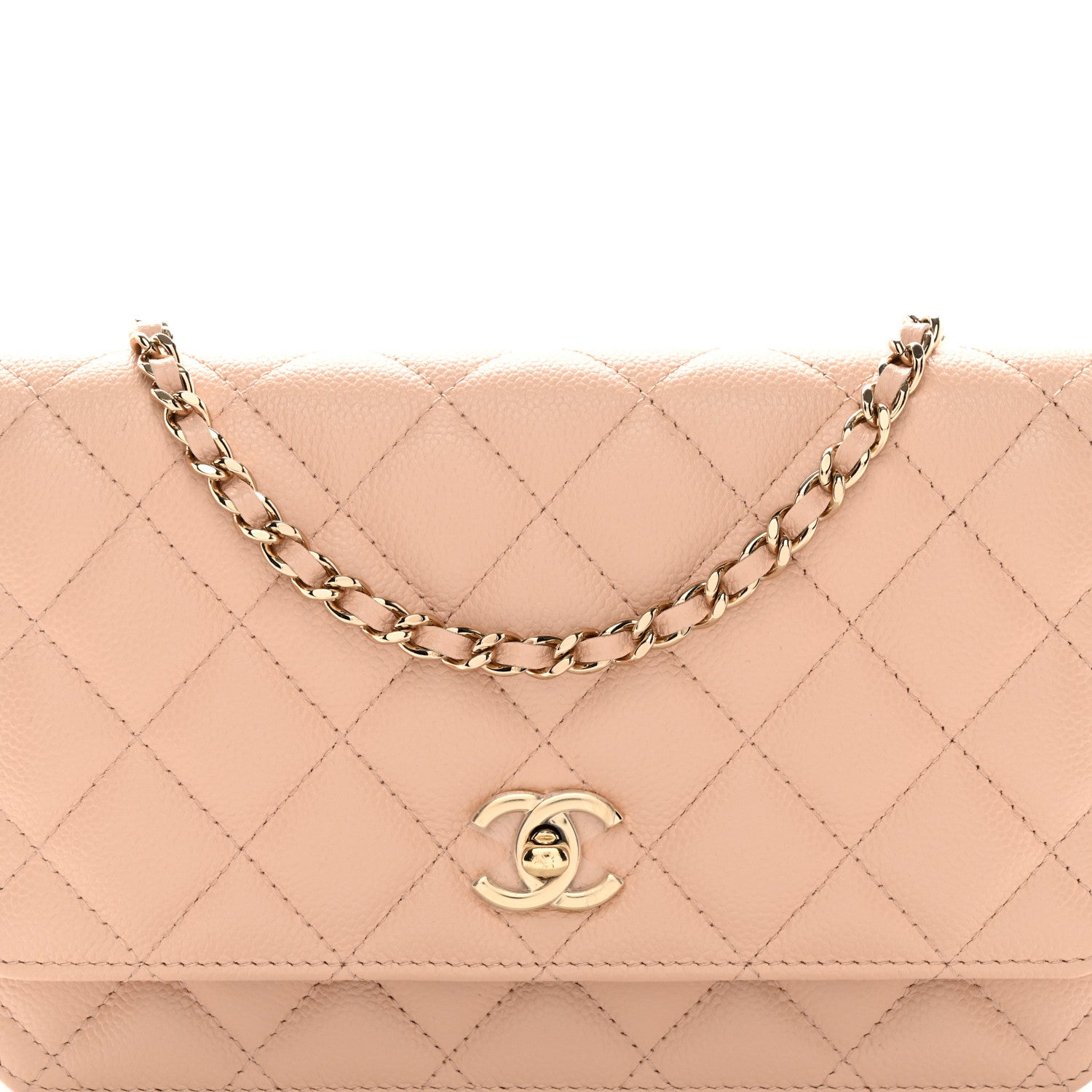 Chanel Caviar Quilted Bow Wallet On Chain WOC Light Beige 9 of 11