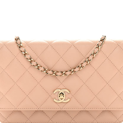 Chanel Caviar Quilted Bow Wallet On Chain WOC Light Beige 9 of 11