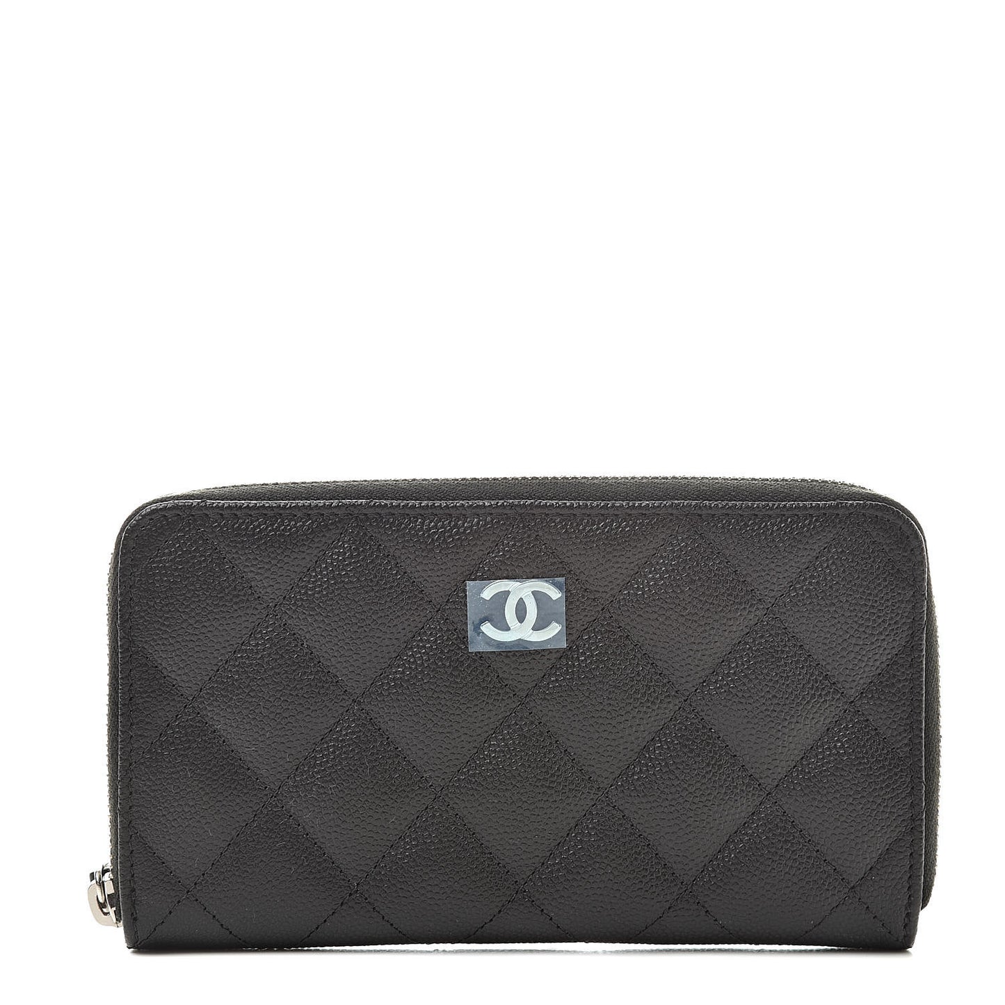 Caviar Quilted Small Zip Around Wallet Black