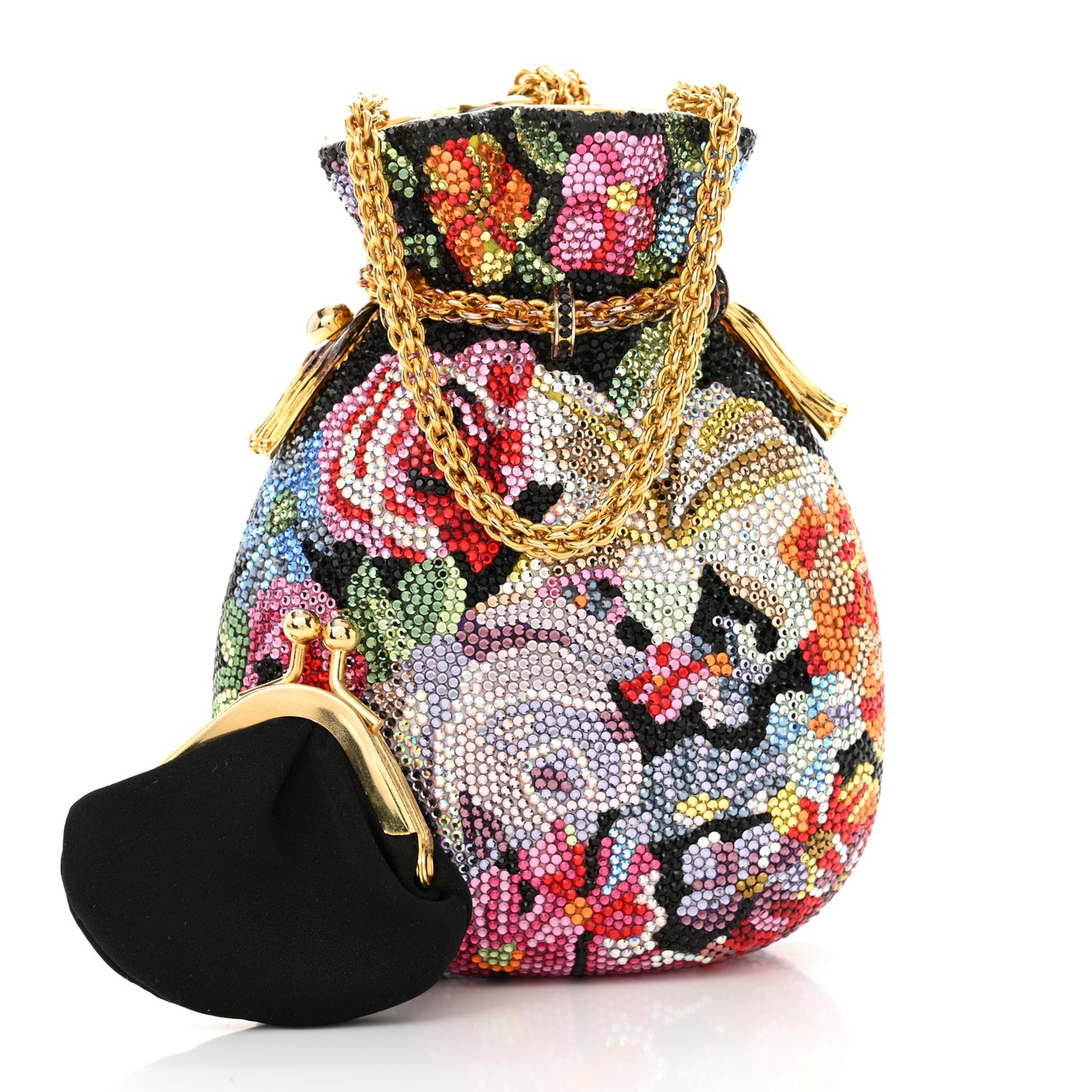 Swarovski Crystal Floral Minaudiere Clutch Gold Multicolor