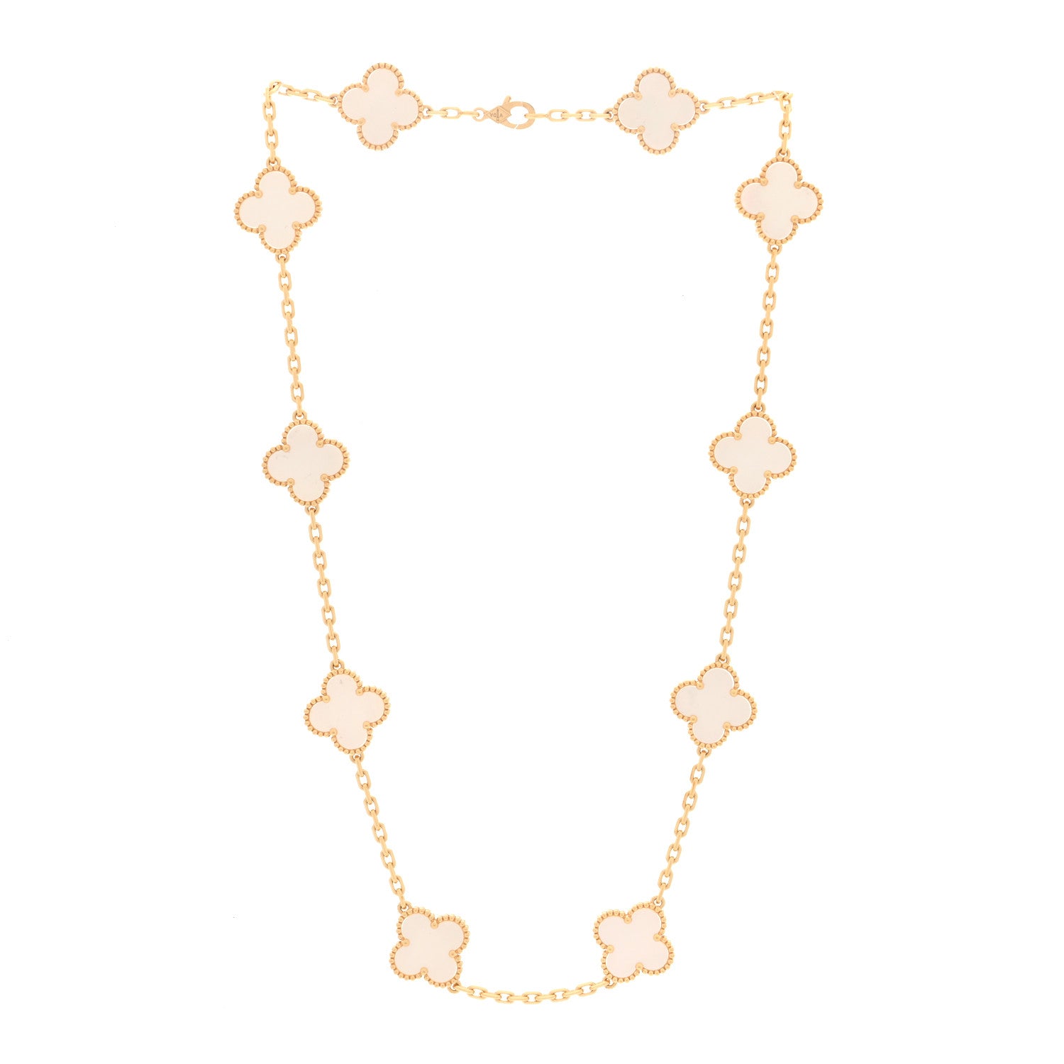 Van Cleef & Arpels 18K Yellow Gold Mother of Pearl 10 Motifs Vintage Alhambra Necklace 3 of 4