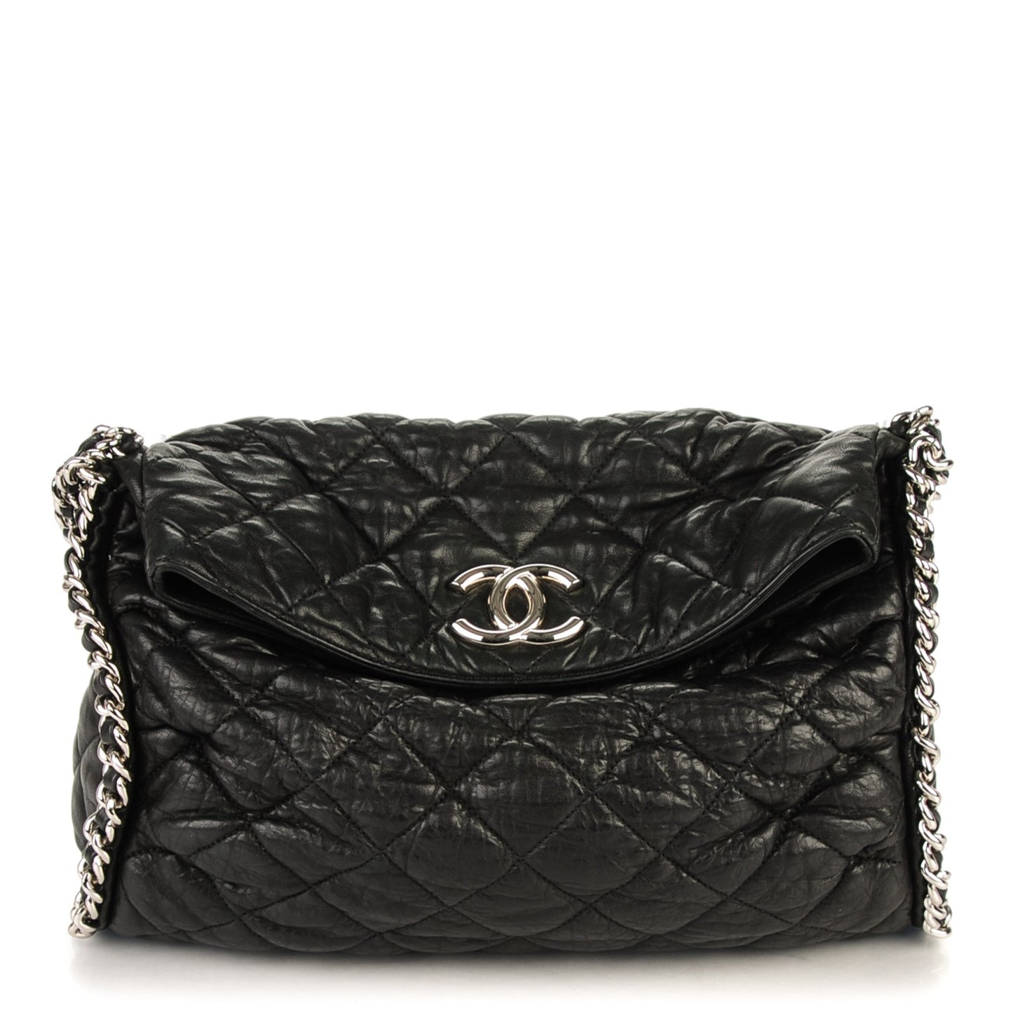 Washed Lambskin Chain Around Hobo Black
