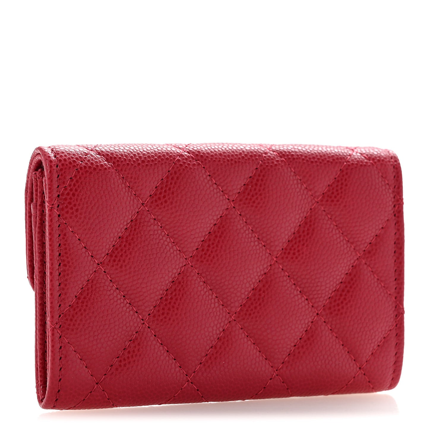 Caviar Quilted Flap Card Holder Wallet Dark Pink