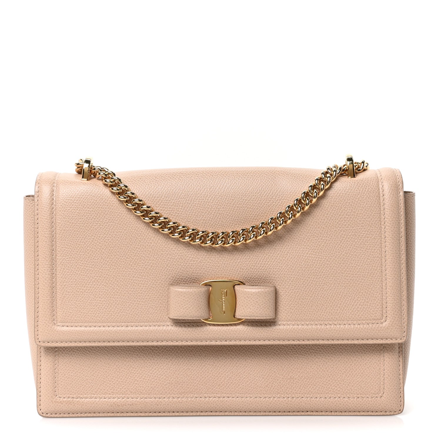 Salvatore Ferragamo Printed Calfskin Ginny Shoulder Bag Beige 1 of 10