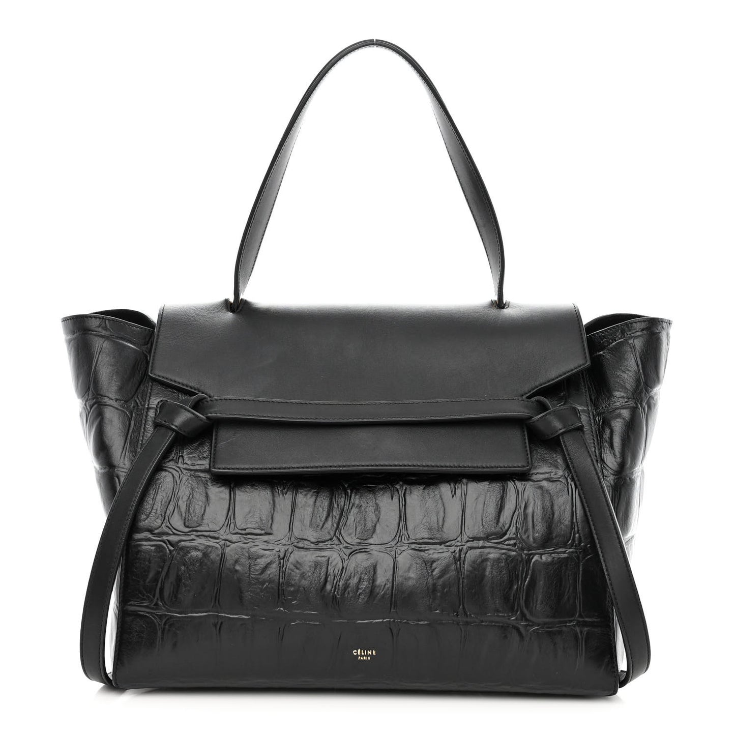 Calfskin Crocodile Embossed Small Belt Bag Black
