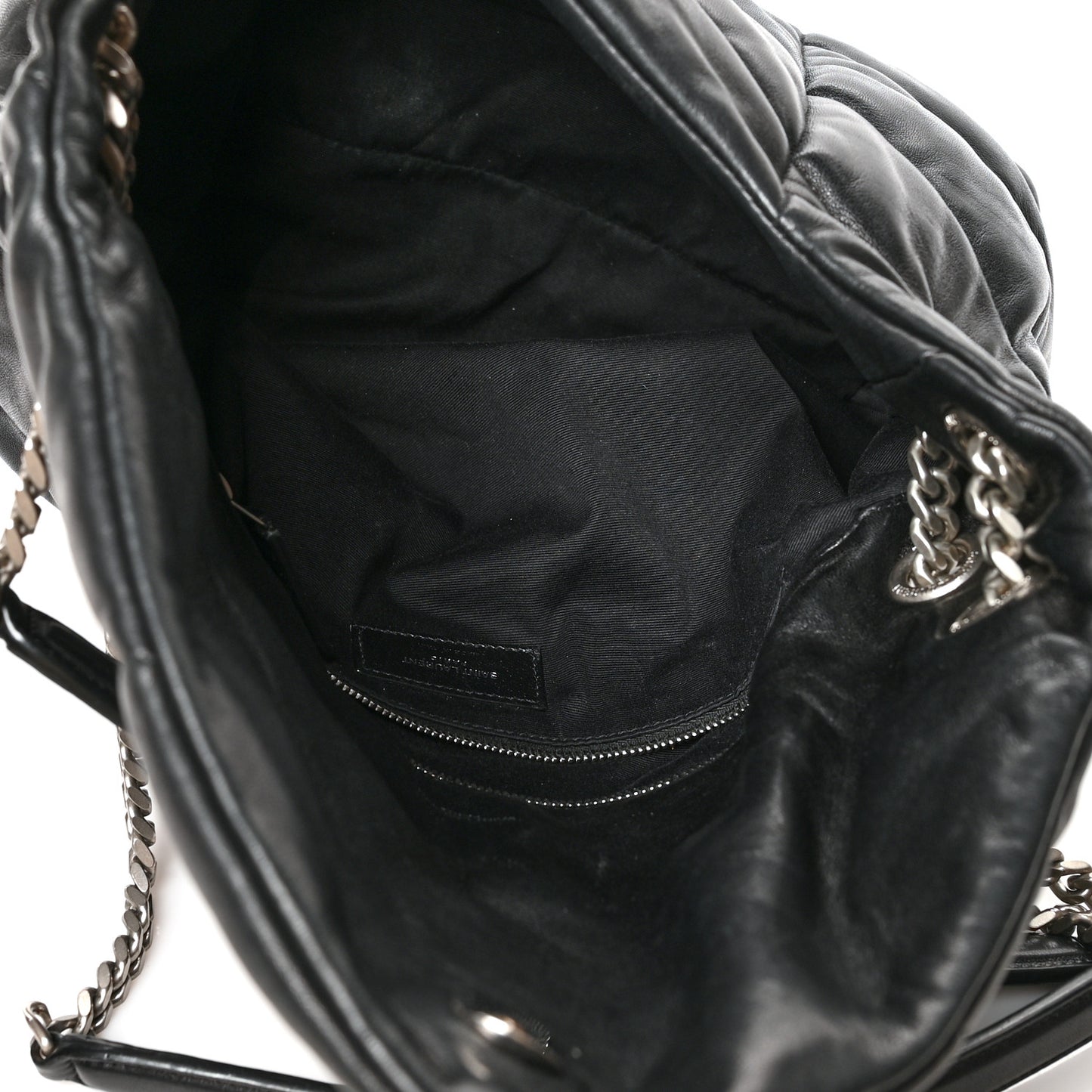 Lambskin Quilted Small Loulou Puffer Monogram Chain Satchel Black