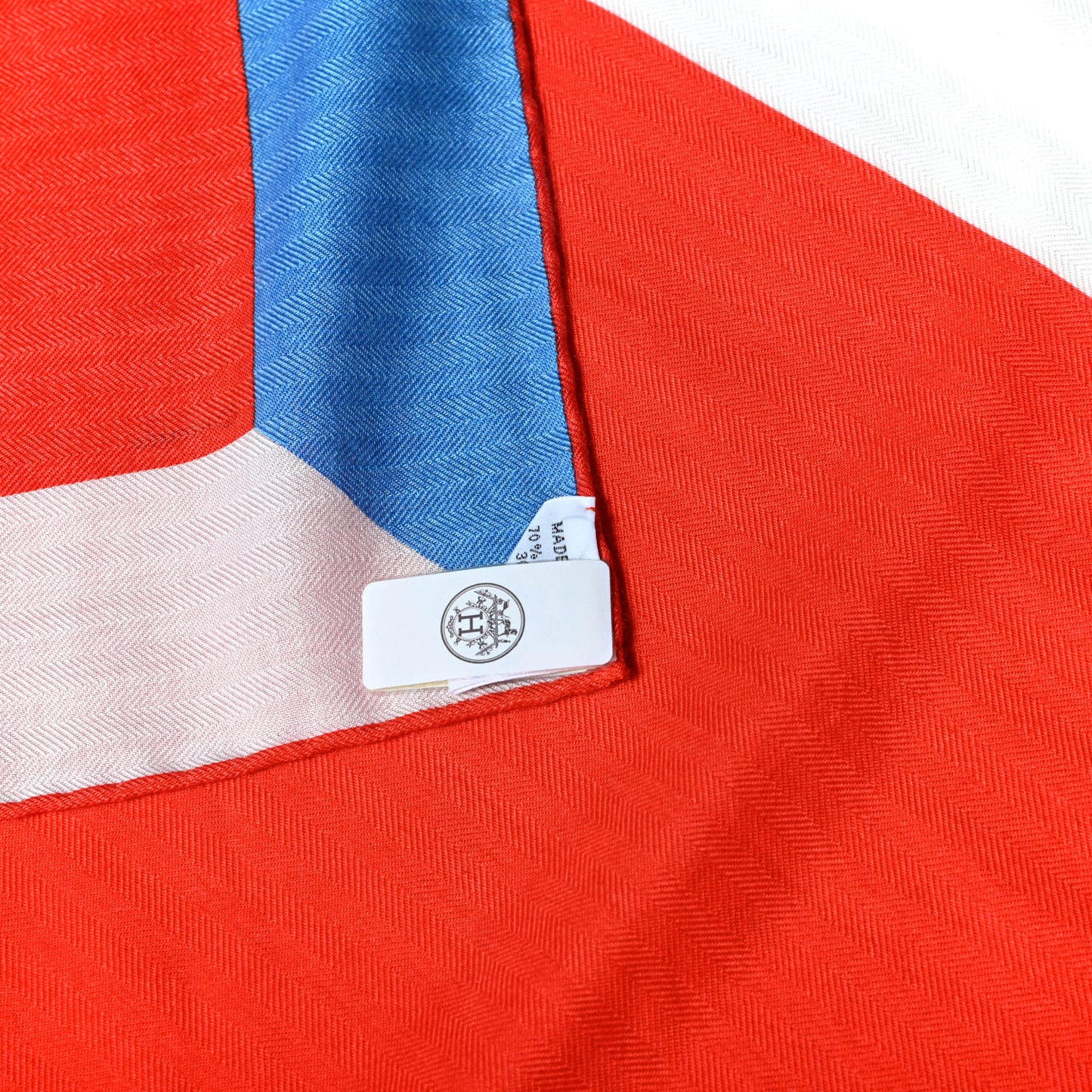 Cashmere Silk Encadre H Passant Giant Scarf 140 Rouge Bleu White