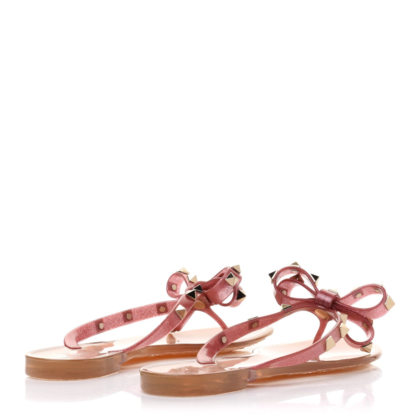 PVC Jelly Glitter Rockstud Bow Thong Sandals 35 Pink