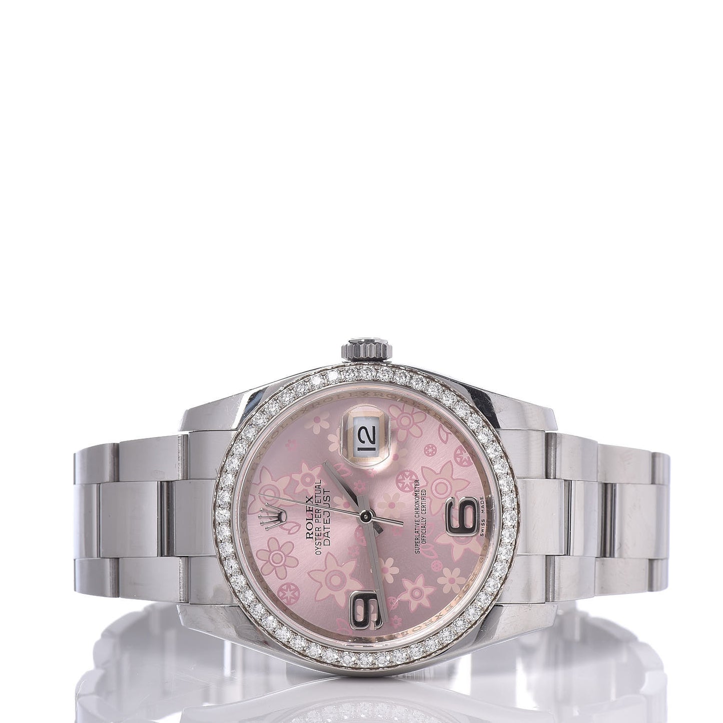 Stainless Steel 18K White Gold Diamond 36mm Oyster Perpetual Datejust Watch Pink Flowers 116244