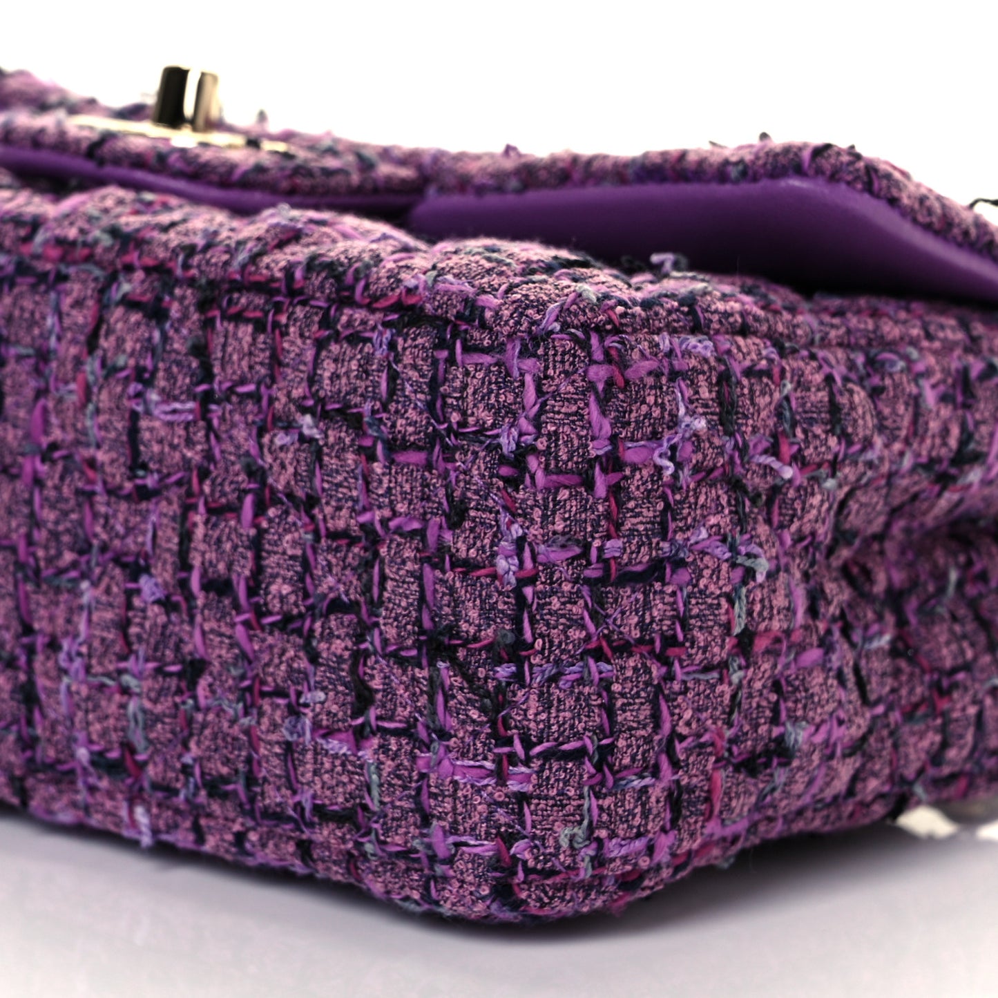 Tweed Quilted Mini Rectangular Flap Light Purple Pink Navy