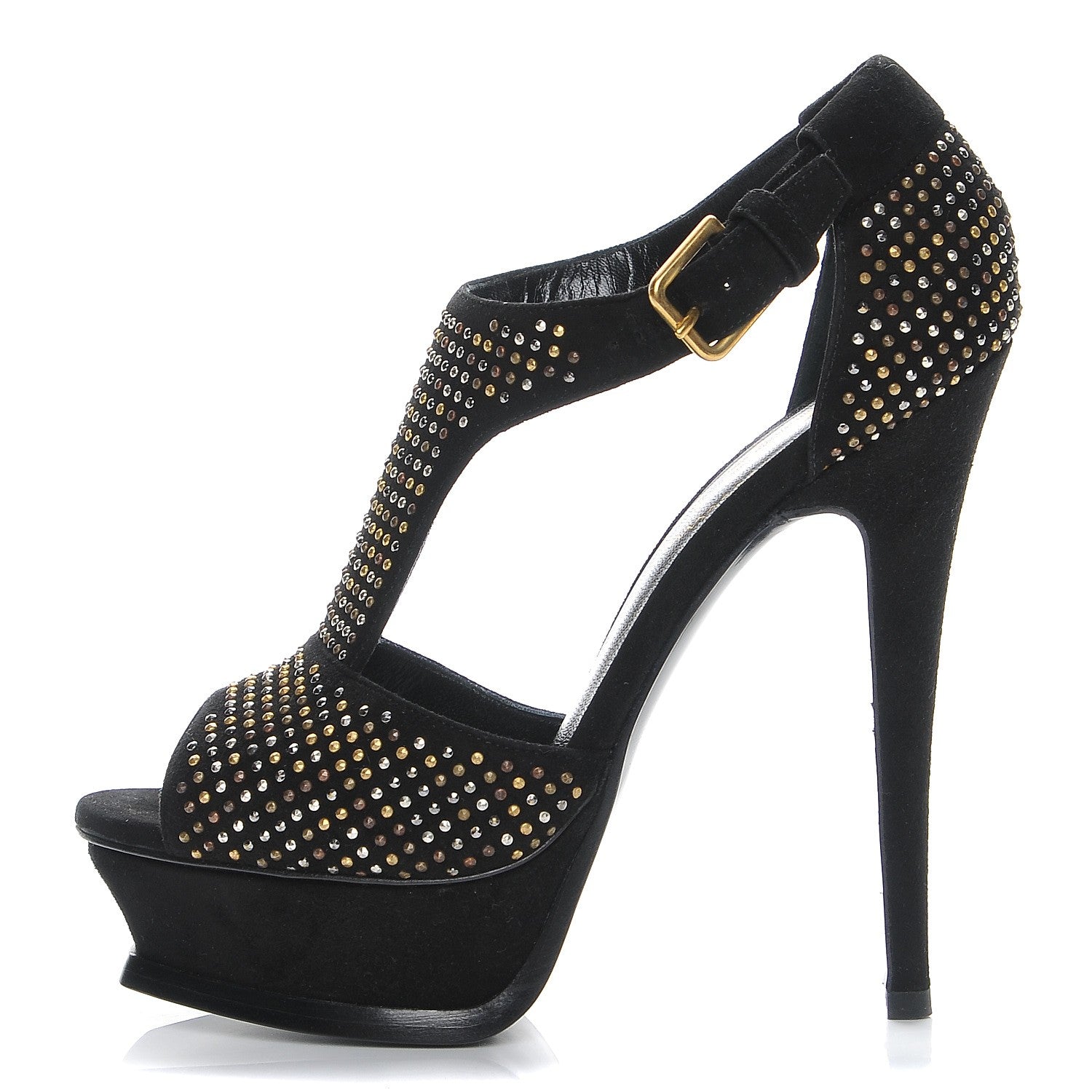 Saint Laurent Suede Studded Tribute 105 Platform Sandals 34.5 Black 1 of 8
