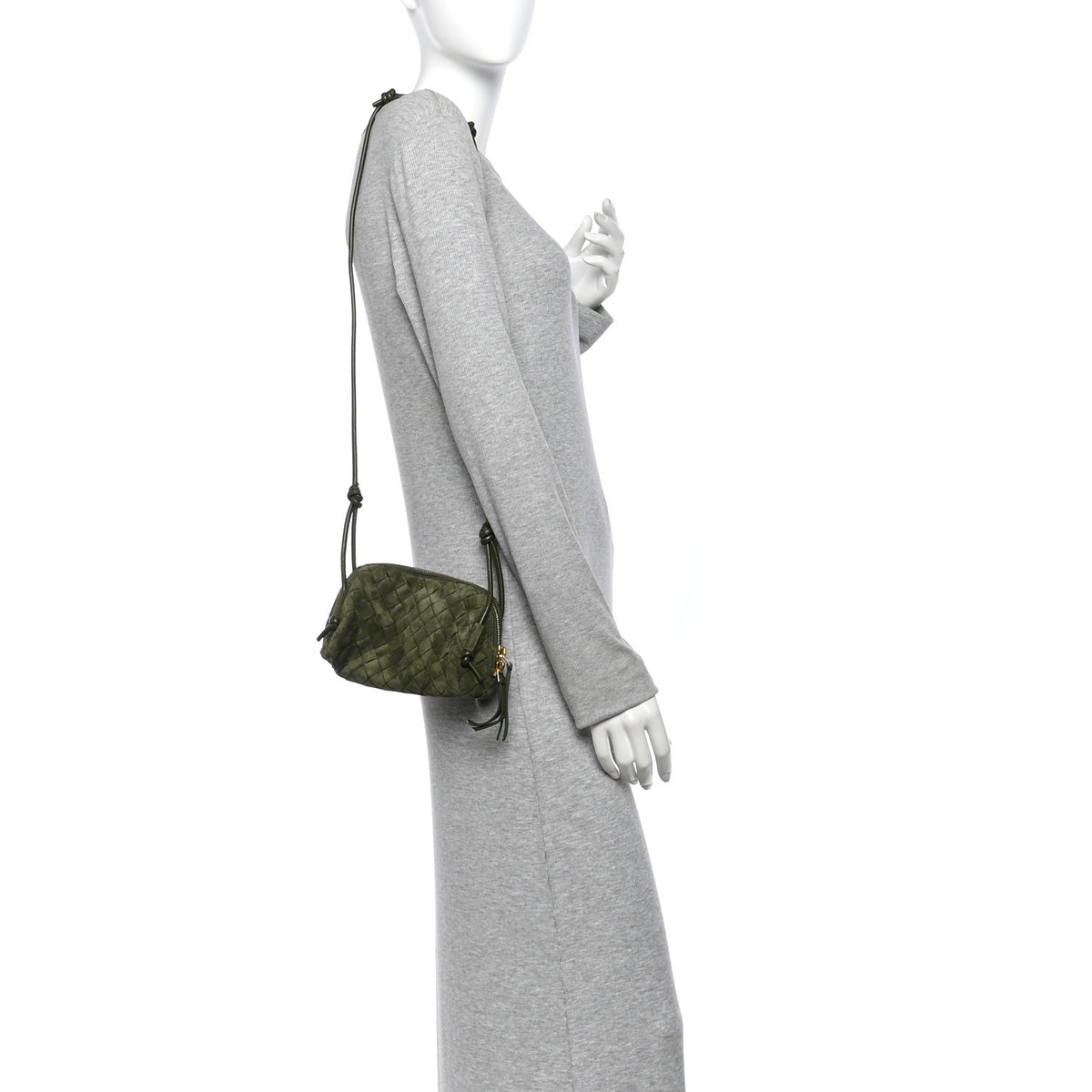 Bottega Veneta Suede Intrecciato Concert Pouch Green Tweed 2 of 10