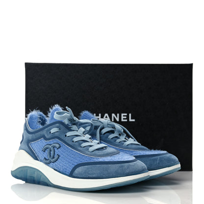 Chanel Suede Calfskin Stretch Fabric CC Sneakers 41 Light Blue 7 of 7