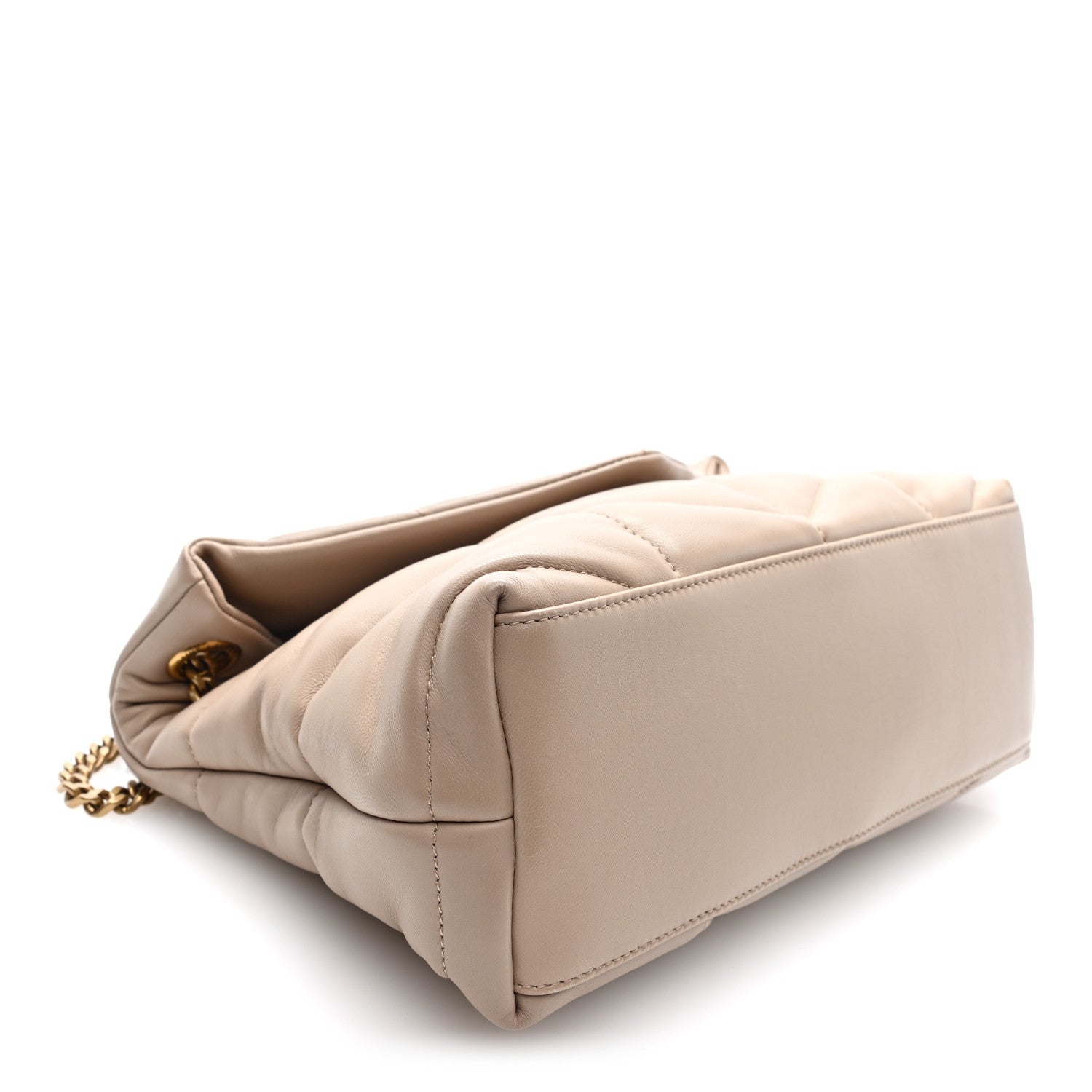 Saint Laurent Lambskin Quilted Small Loulou Puffer Monogram Chain Satchel Dark Beige 4 of 10