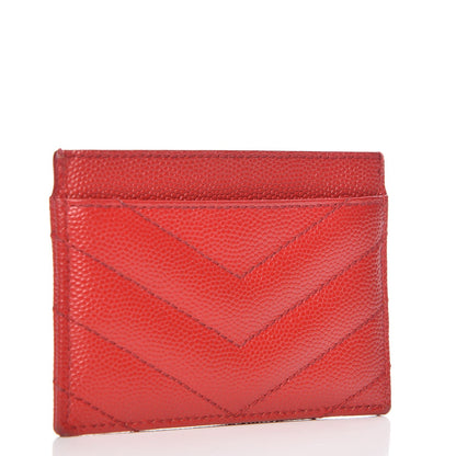 Saint Laurent Grain De Poudre Matelasse Chevron Monogram Credit Card Case Lipstick Red 3 of 9