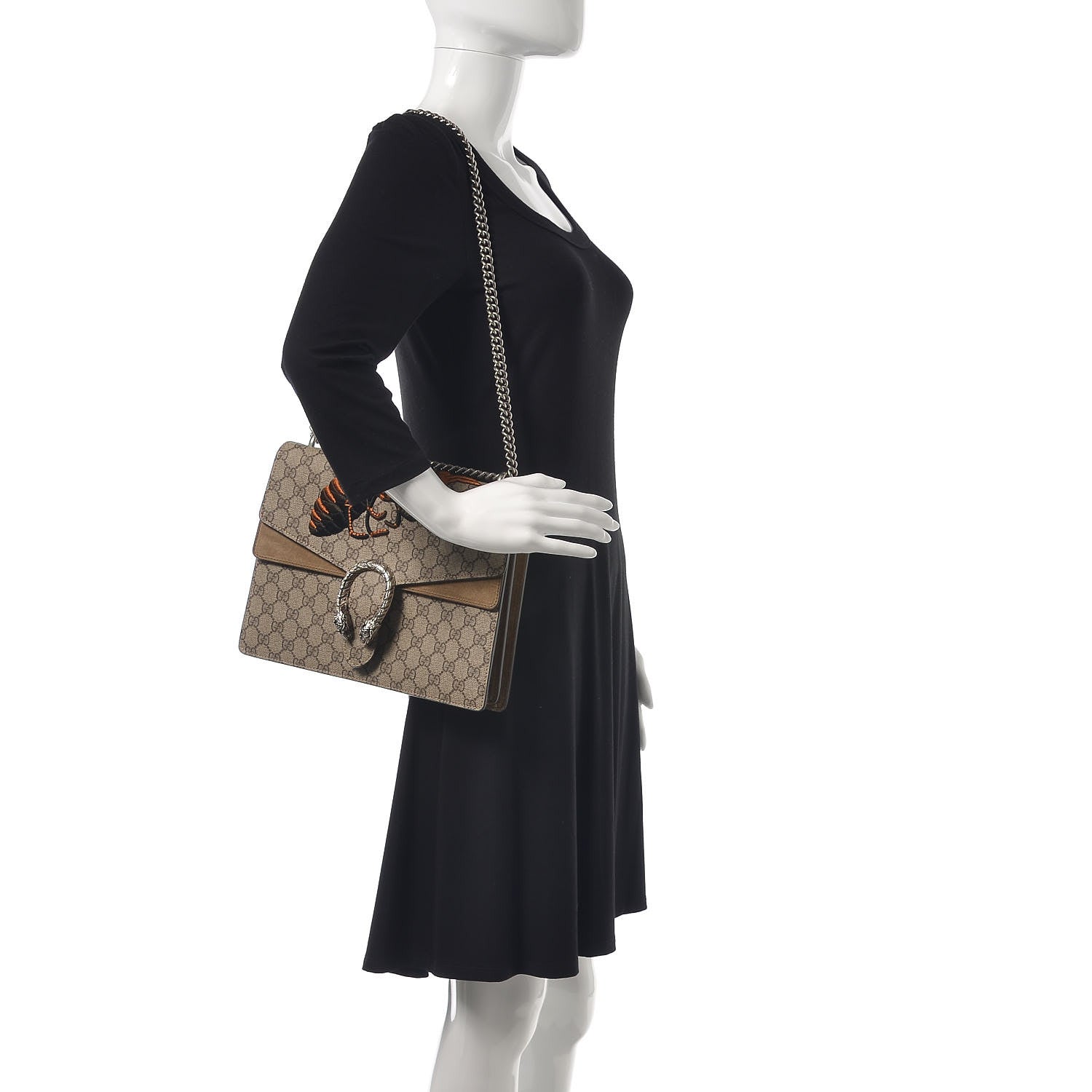 Gucci GG Supreme Monogram Bee Embroidered Medium Dionysus Shoulder Bag Taupe 2 of 13