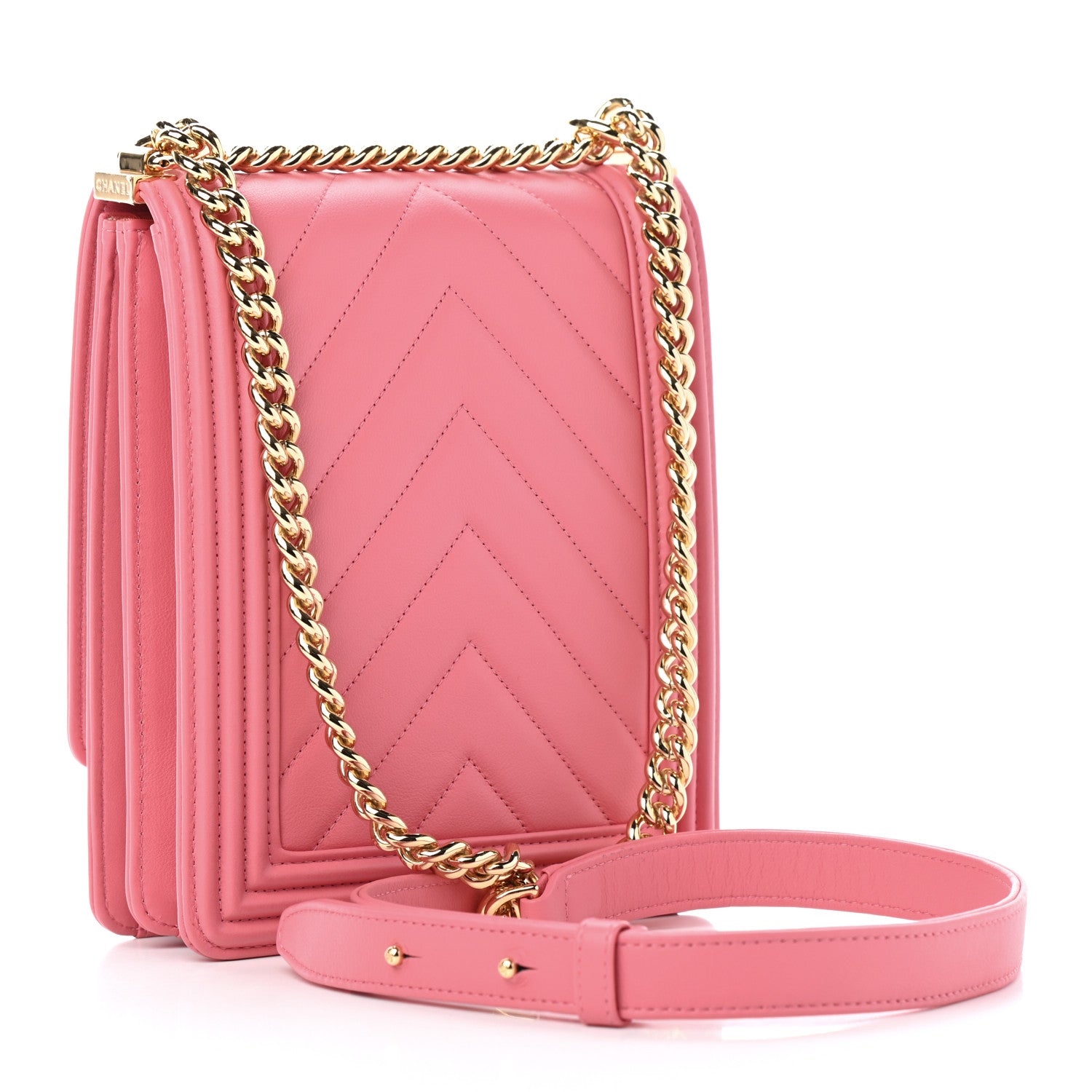 Chanel Calfskin Chevron North South Boy Flap Pink 2 of 7