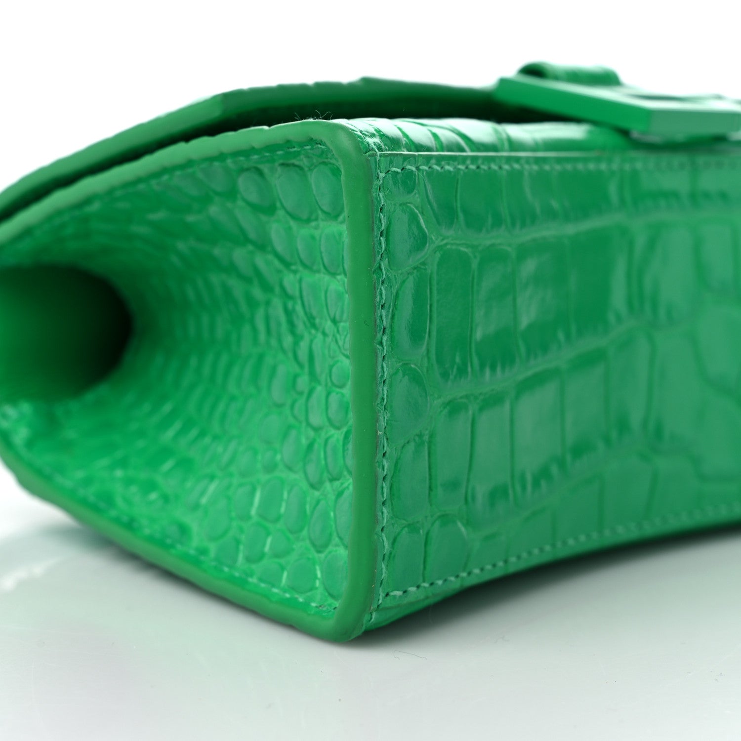 Balenciaga Shiny Calfskin Tonal B Crocodile Embossed Hourglass Top Handle Bag XS Vivid Green 8 of 11