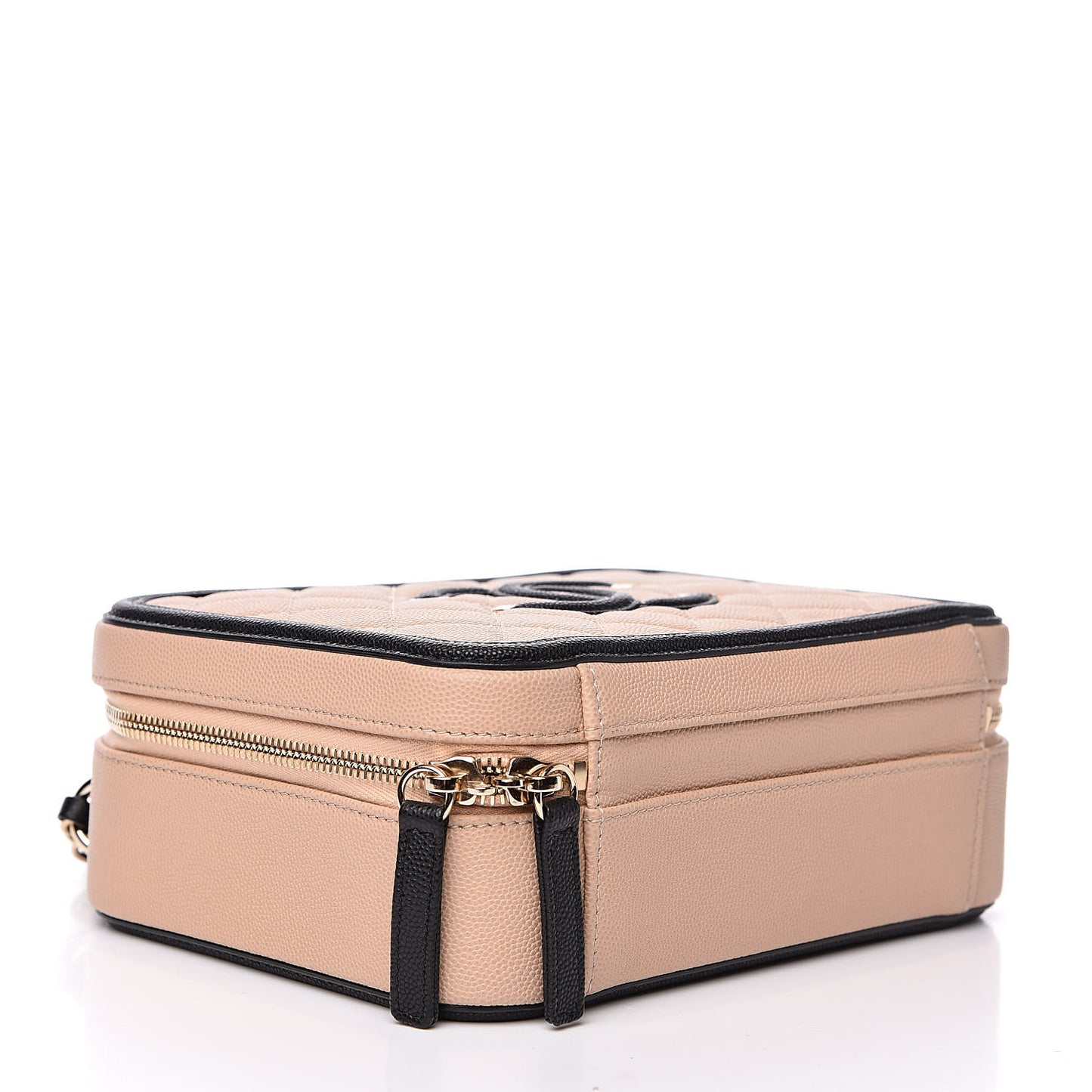 Caviar Quilted Medium CC Filigree Vanity Case Beige Black