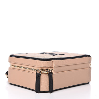 Chanel Caviar Quilted Medium CC Filigree Vanity Case Beige Black 4 of 10