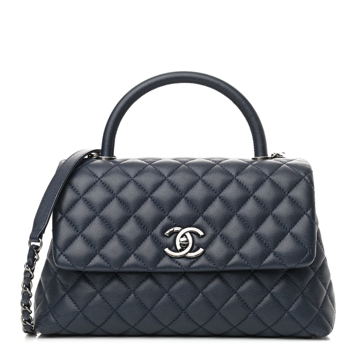 Caviar Quilted Small Coco Handle Flap Navy