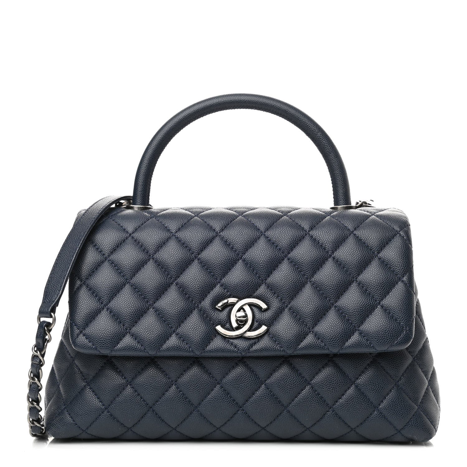 Chanel Caviar Quilted Small Coco Handle Flap Navy 1 of 10