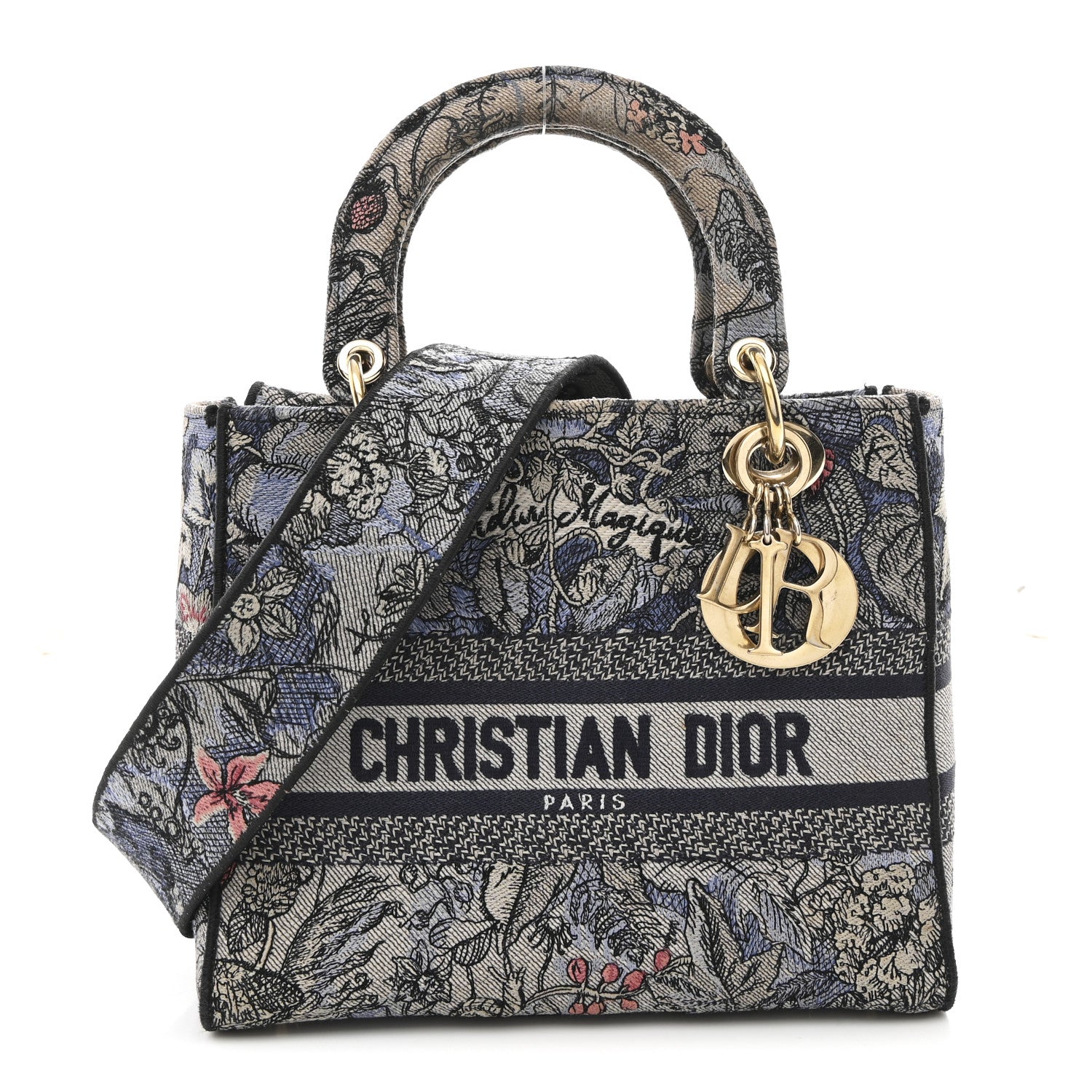 Christian Dior Canvas Embroidered Jardin Magique Medium Lady D-Lite Denim Multicolor 1 of 13