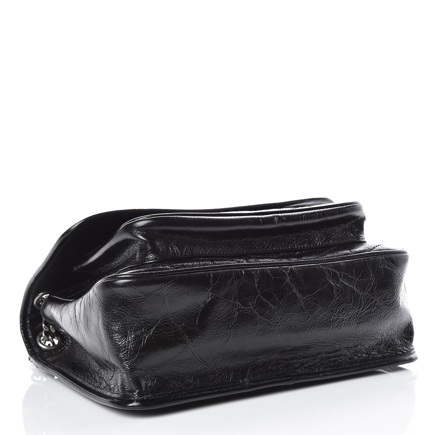 Crinkled Calfskin Matelasse Monogram Medium Niki Chain Satchel Black