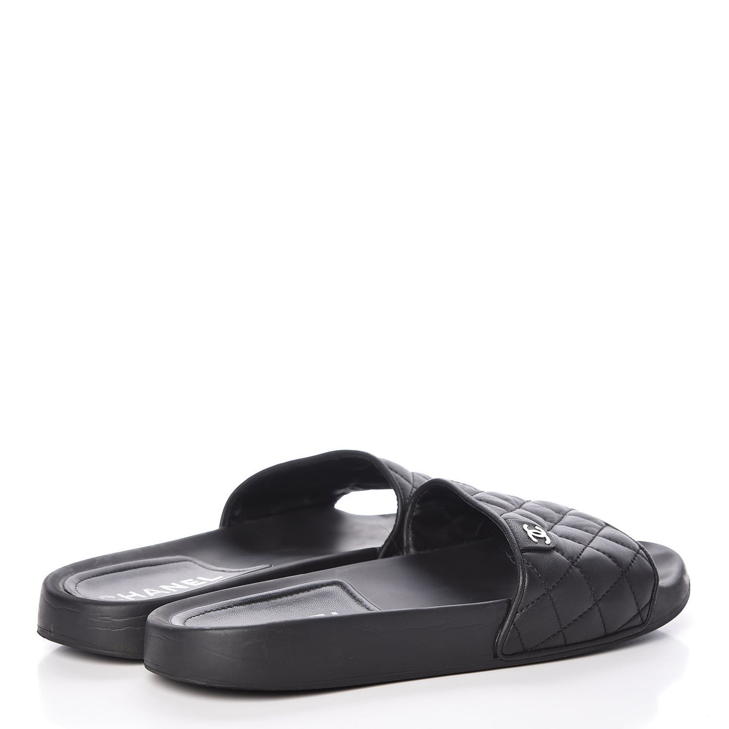 Lambskin Quilted CC Mules Sandals 42 Black