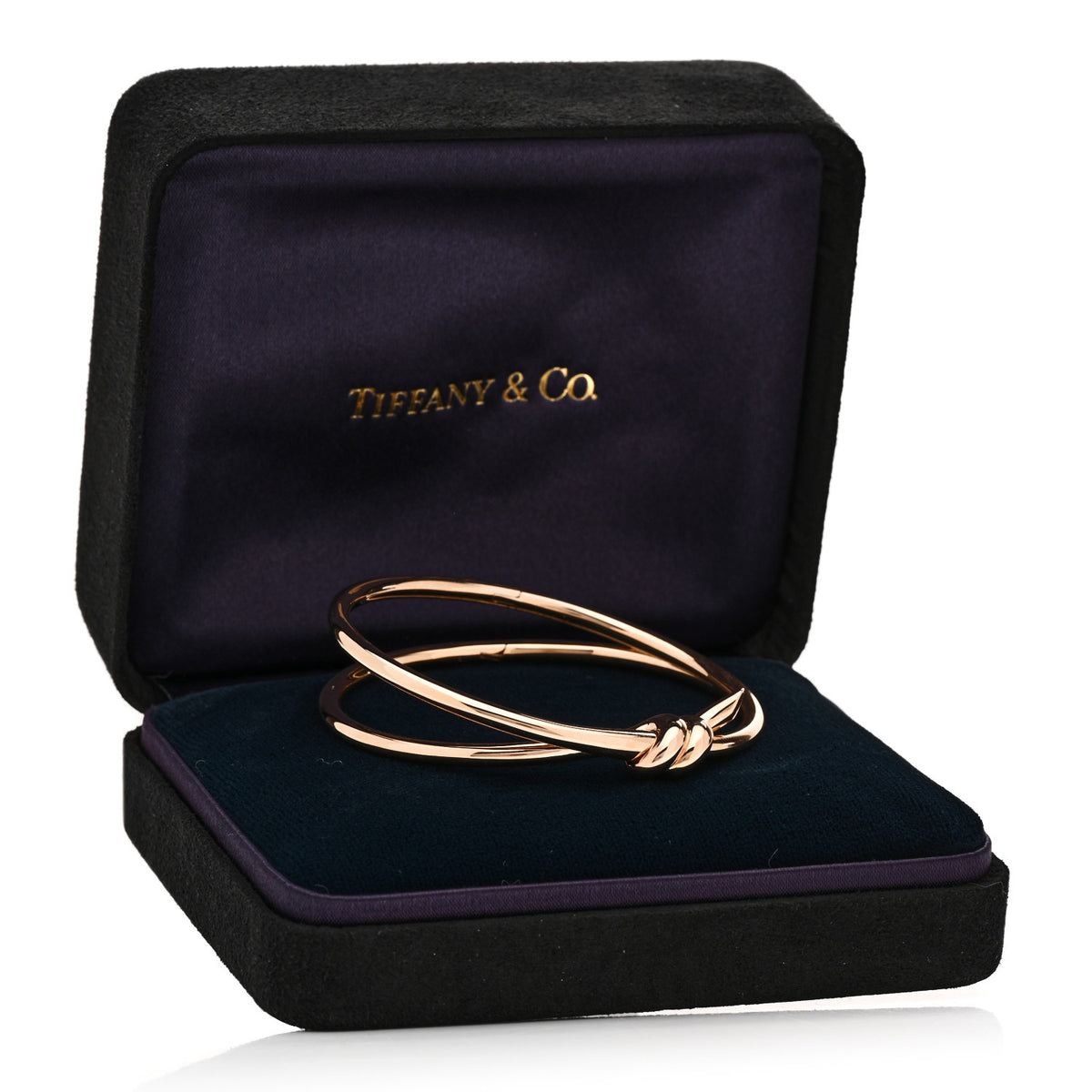 Tiffany 18K Rose Gold Double Row Knot Hinged Bangle Bracelet 4 of 4