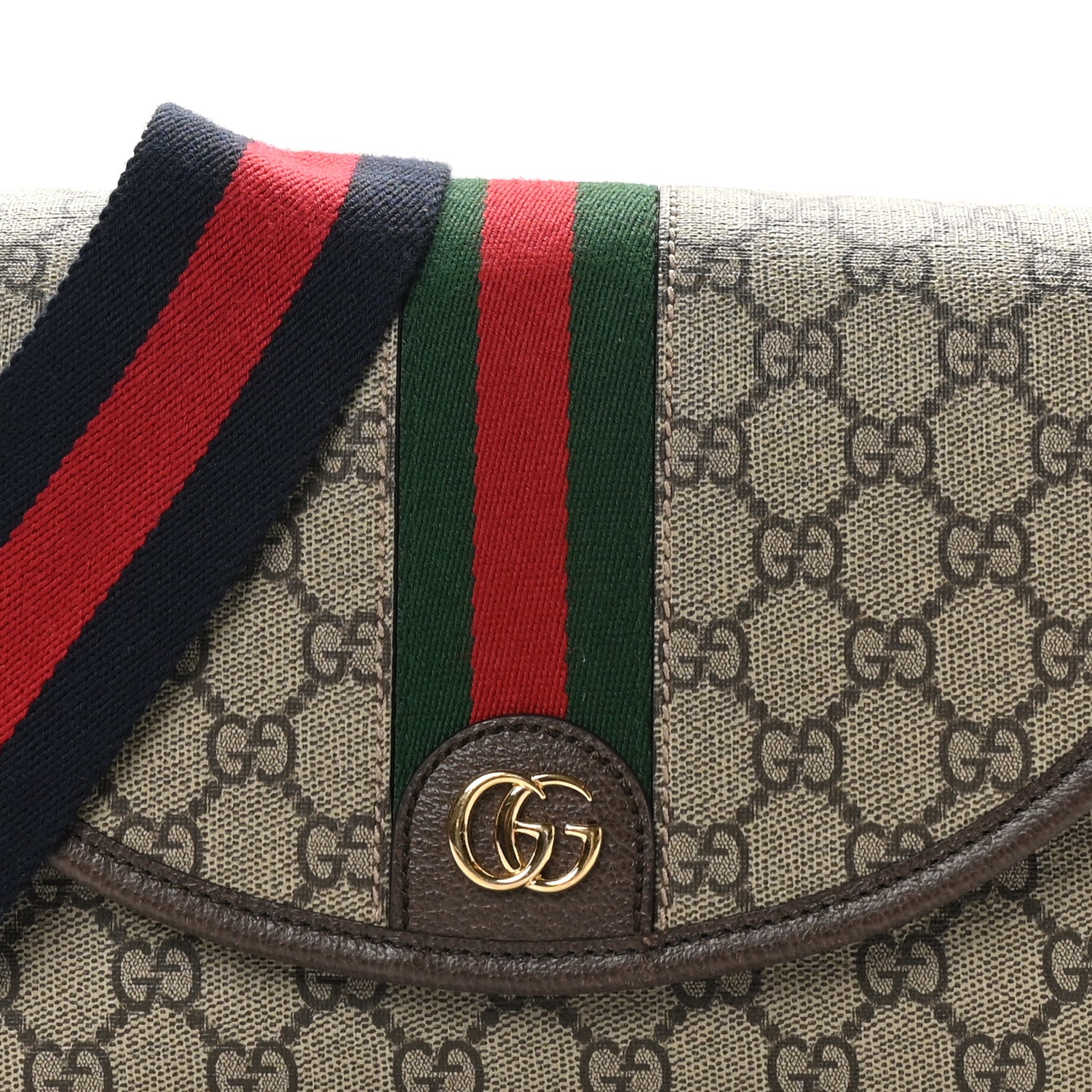 Gucci GG Supreme Monogram Textured Dollar Calfskin Web Studded Mini Ophidia Flap Shoulder Bag Beige Ebony New Acero 8 of 10