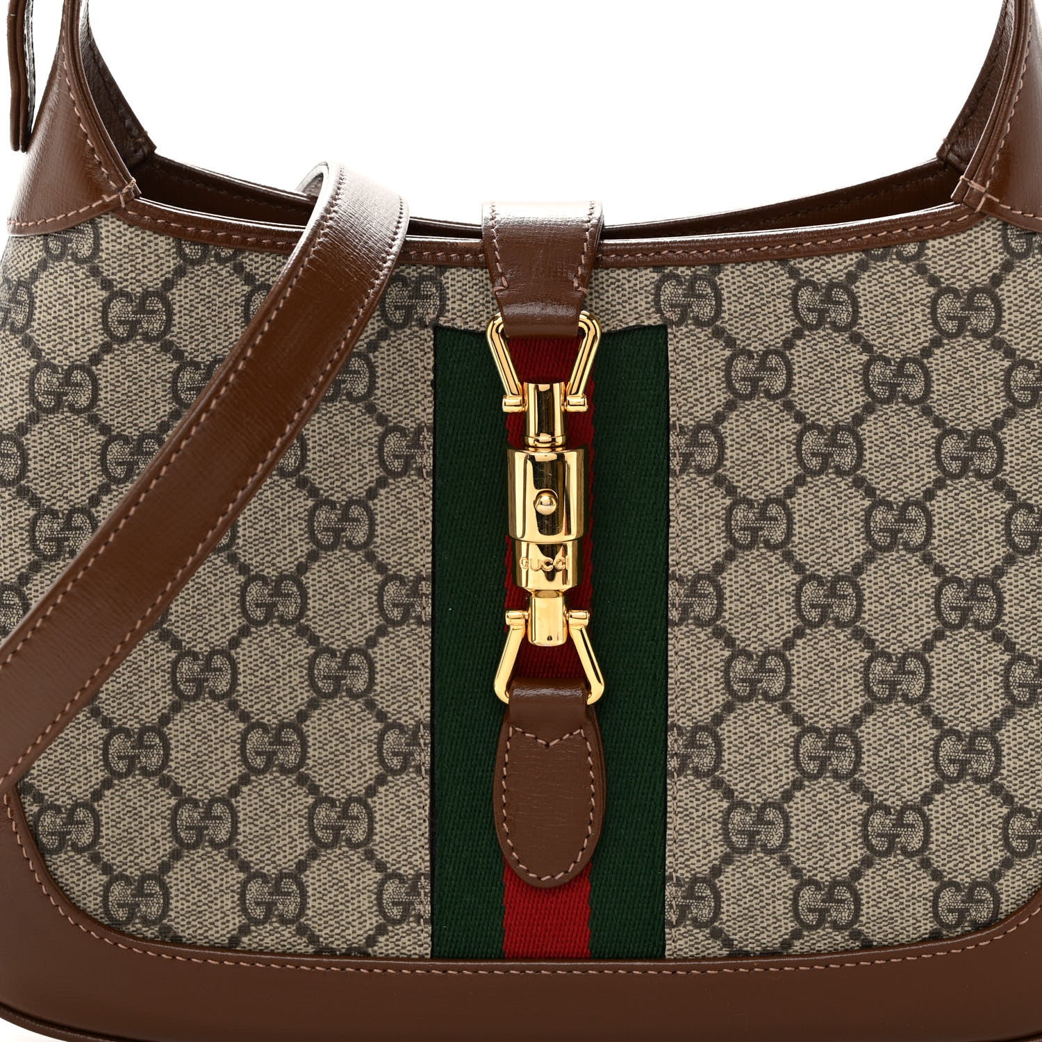 Gucci GG Supreme Monogram Azalea Calfskin Web Small Jackie 1961 Hobo Beige Ebony Brown Sugar 7 of 9