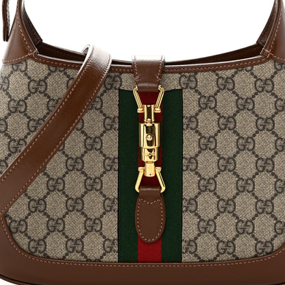 Gucci GG Supreme Monogram Azalea Calfskin Web Small Jackie 1961 Hobo Beige Ebony Brown Sugar 7 of 9