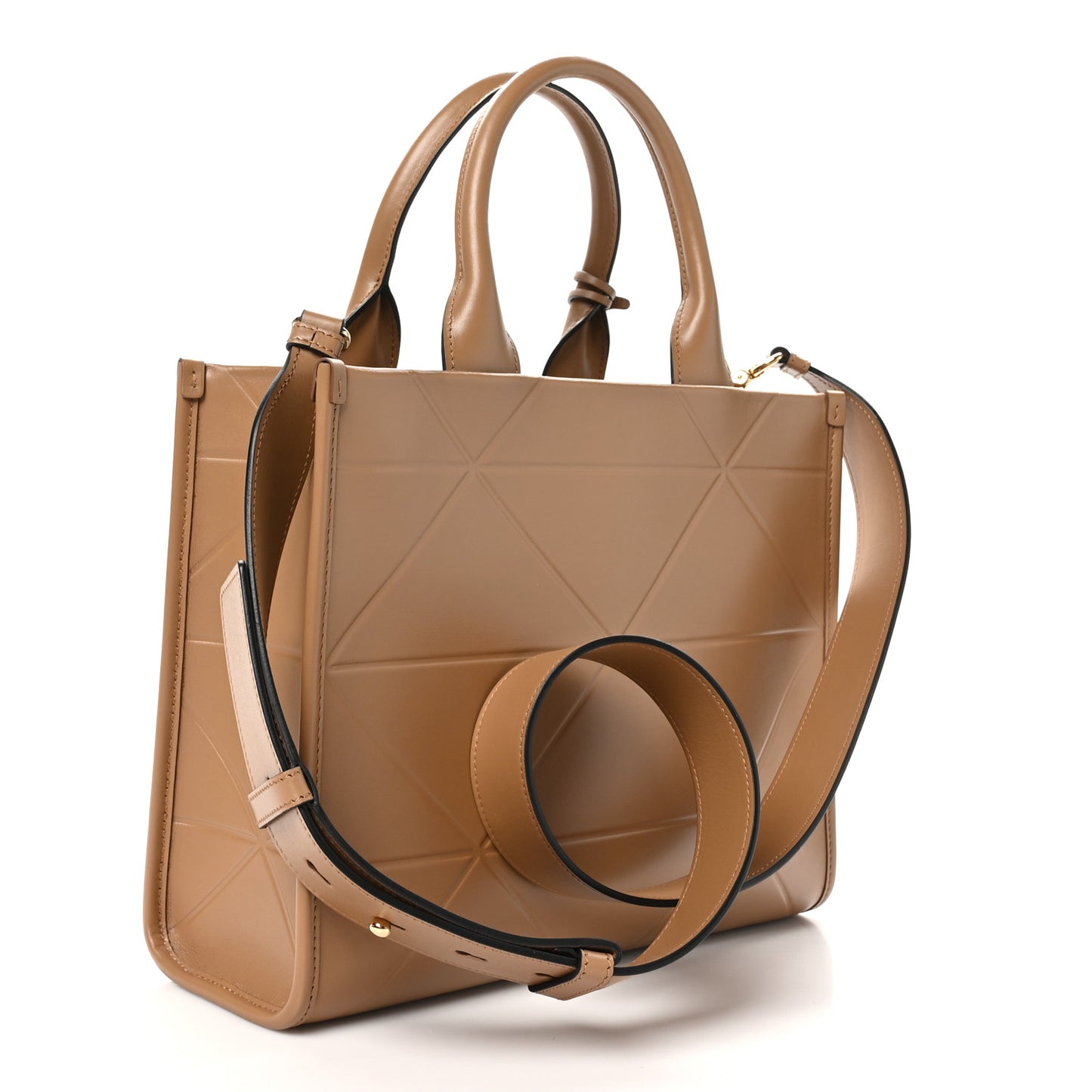 Soft Calfskin Triangolo Symbole Embossed Mini Tote Caramel