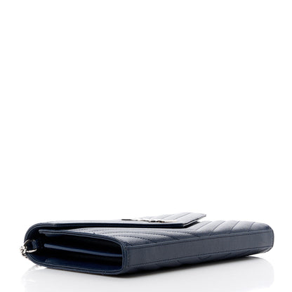 Saint Laurent Grain De Poudre Matelasse Chevron Monogram Chain Wallet Blue Sapphire 4 of 12