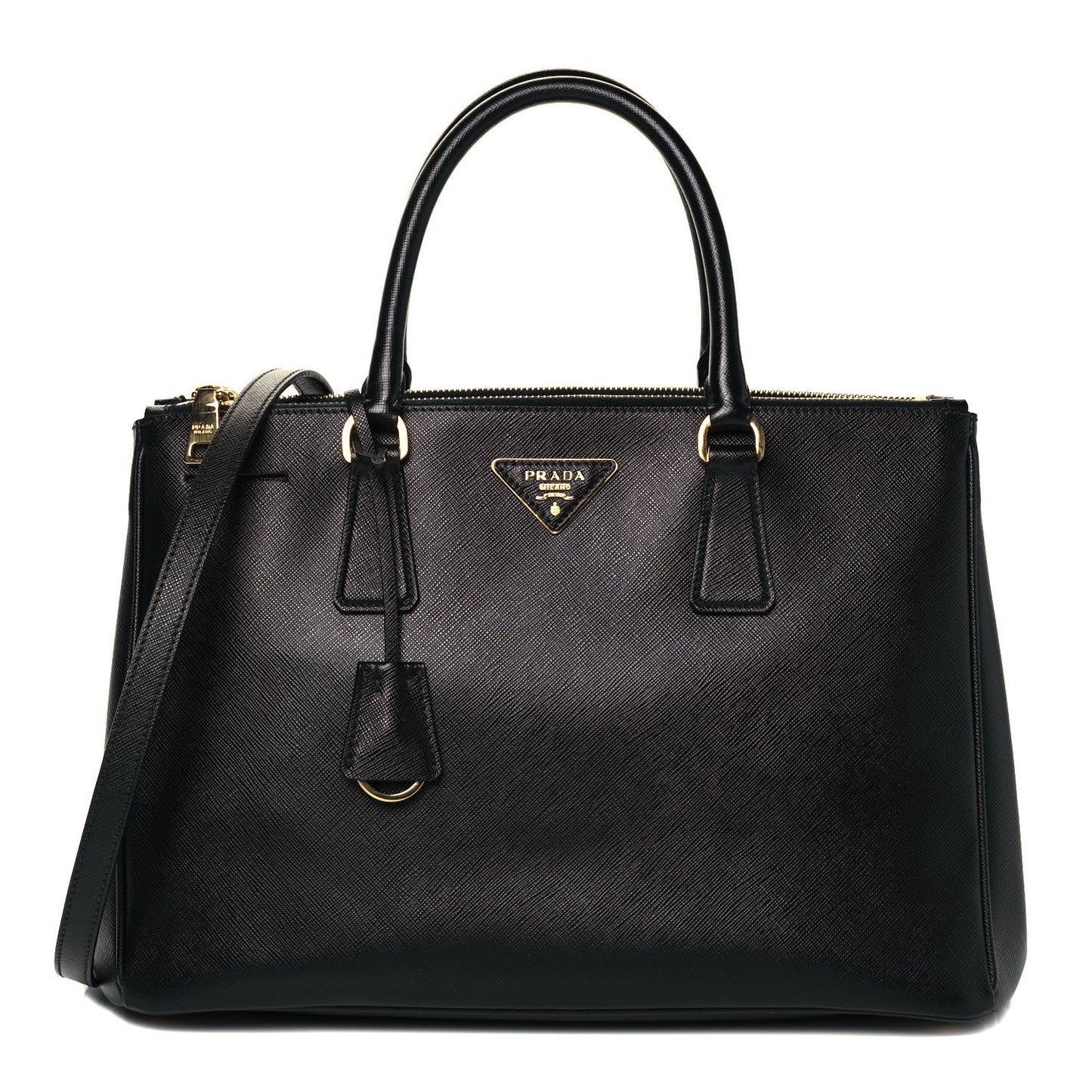 Saffiano Medium Galleria Double Zip Tote Black