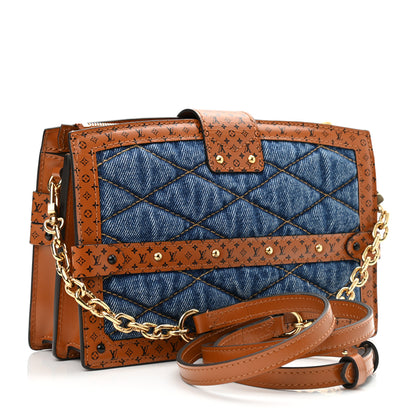 Louis Vuitton Denim Calfskin Malletage Trunk Clutch Light Blue 3 of 10