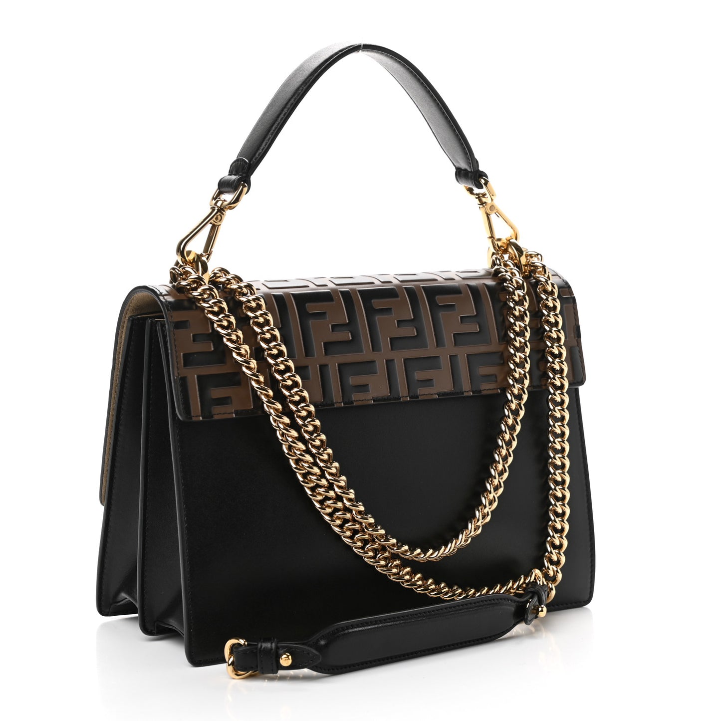 Vitello Liberty Bi-Color FF 1974 Embossed Chain Strap Kan U Shoulder Bag Black Maya