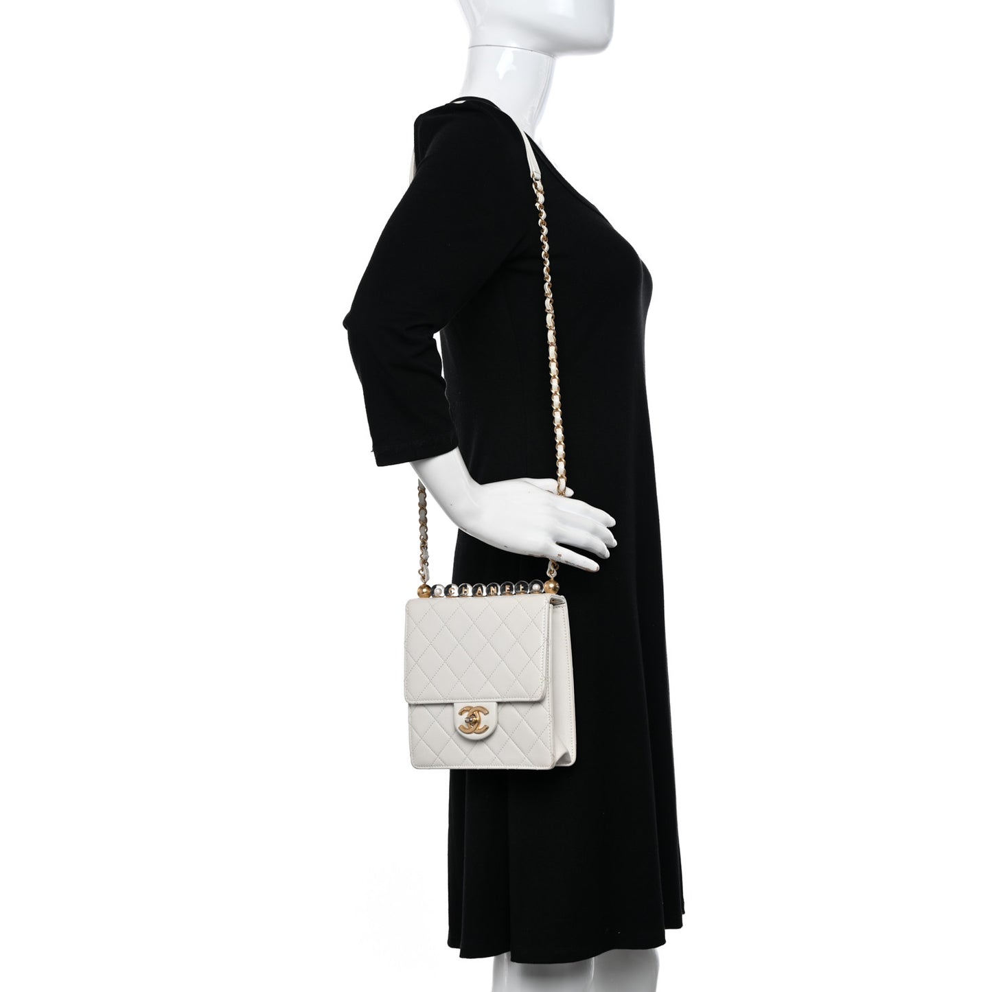 Lambskin Quilted Chic Pearls Flap White