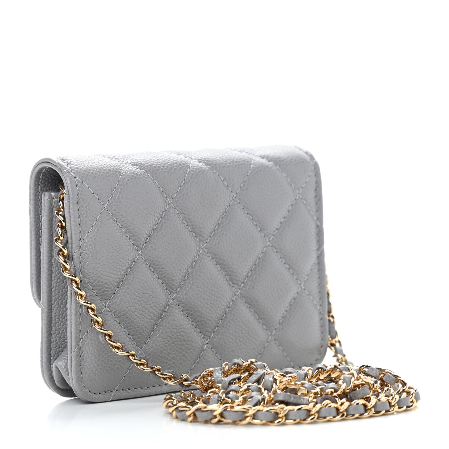 Caviar Quilted Miss Coco Clutch With Chain Grey
