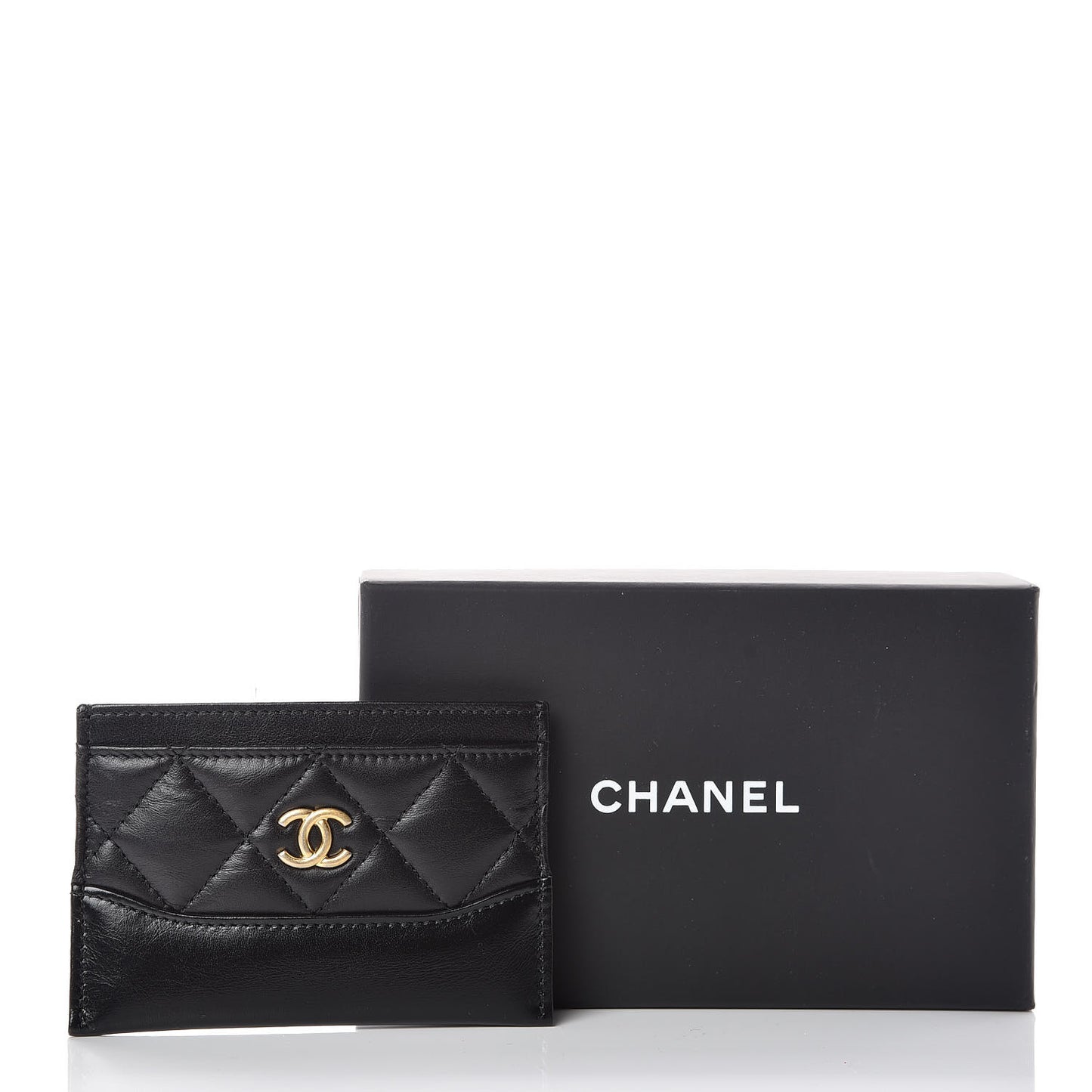 Aged Calfskin Quilted Gabrielle Card Holder Black
